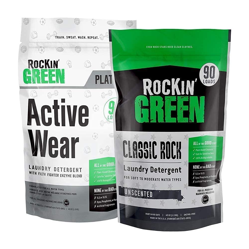 Rockin\' Green Rockin\' Green Active Wear 45oz Bundle With Classic Rock Unscented Laundry Detergent Powder 45oz | All-Natural and Eco-Friendly | Non-Toxic and Safe for Sensitive Skin | Vegan and Biodegradable