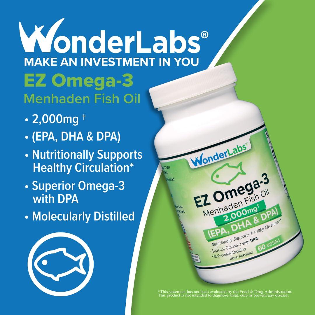 Wonder Laboratories Wonder Laboratories EZ Omega-3 Atlantic Menhaden Fish Oil Supplement 2000 mg, Burpless, Made in The USA, Perfect Balance of EPA+ DHA + DPA 180 Softgels