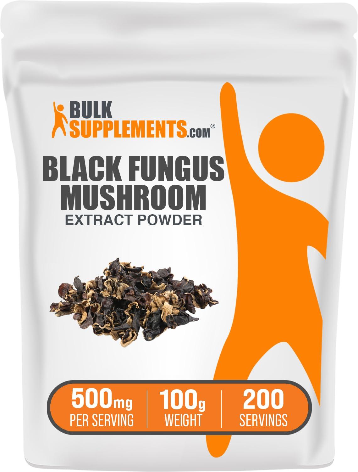 BulkSupplements BulkSupplements.com Black Fungus Mushroom Extract Powder - Mushroom Supplement, Wood Ear Muhsrooms Powder - Gluten Free, 500mg per Serving, 100g (3.5 oz) (Pack of 1)