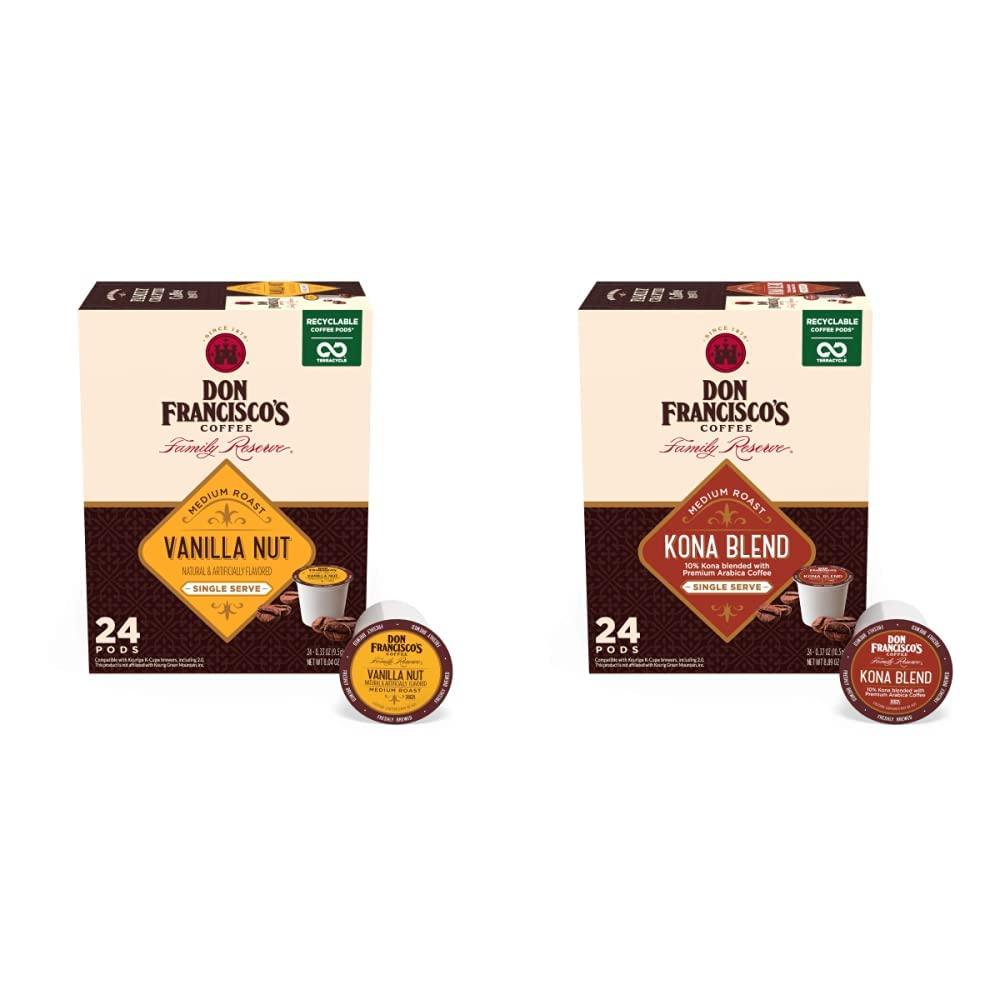 Don Francisco's Don Francisco's Vanilla Nut + Kona Blend, Medium Roast Coffee Pods - 48 Count Combo Pack, 24 Each - Recyclable Single-Serve Coffee Pods, Compatible with your K-Cup Keurig Coffee Maker (Including 2.0)