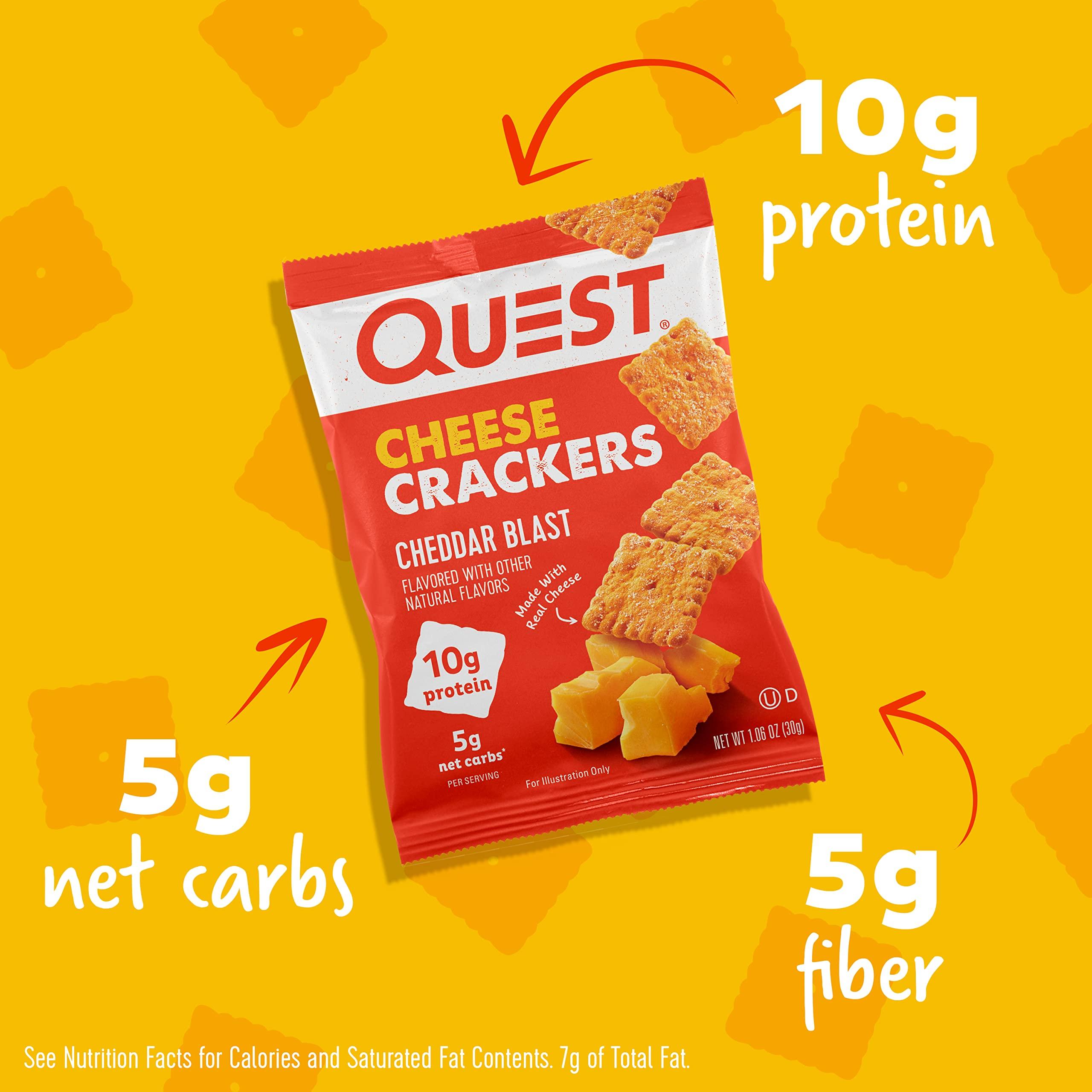 Quest Nutrition Quest Nutrition Tortilla Style Protein Chips, Low Carb, Nacho Cheese 1.1 Ounce (Pack of 12) & Cheese Crackers, Cheddar Blast, High Protein, Low Carb, Made with Real Cheese, 12 Count (1.06 oz bags)
