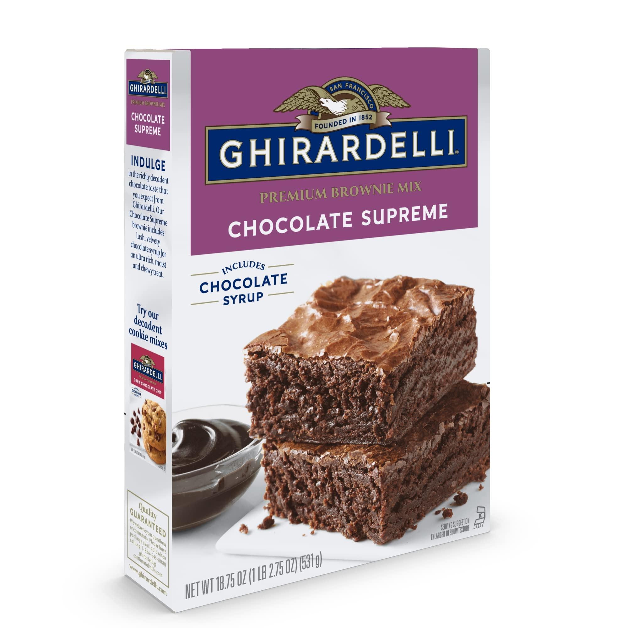 Ghirardelli Chocolate Company Ghirardelli Chocolate Supreme Brownie Mix, Includes Chocolate Syrup, 18.75 oz Boxes (Pack of 12)