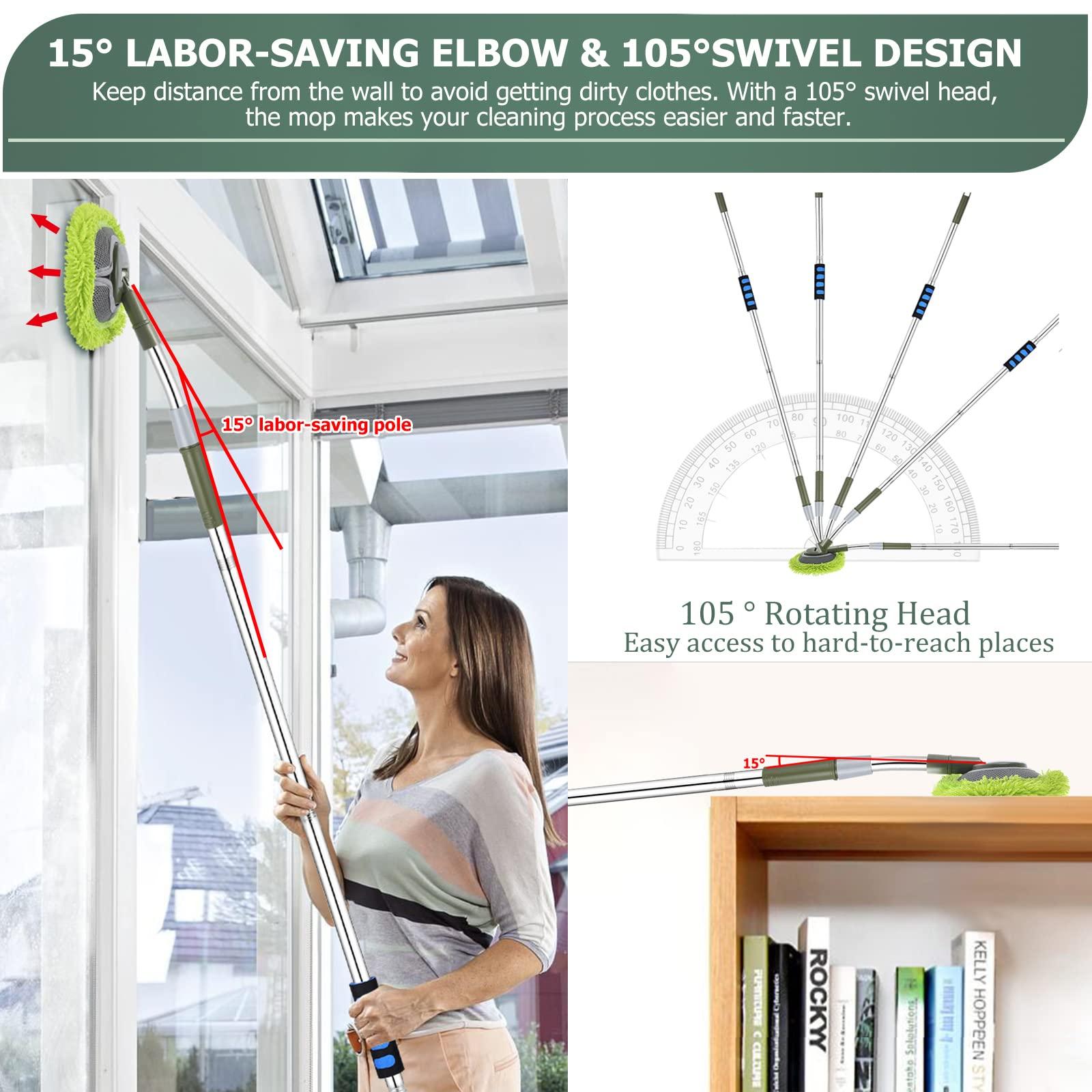HoMerit Wall Cleaner, Wall Cleaner Mop Green Mop for Walls Max 66 Wall Mop with Long Handle, Ceiling Dust Mop with 15Labor-Saving Extension Pole, Green Wall Cleaner with Long Handle, Wall Washing Mop