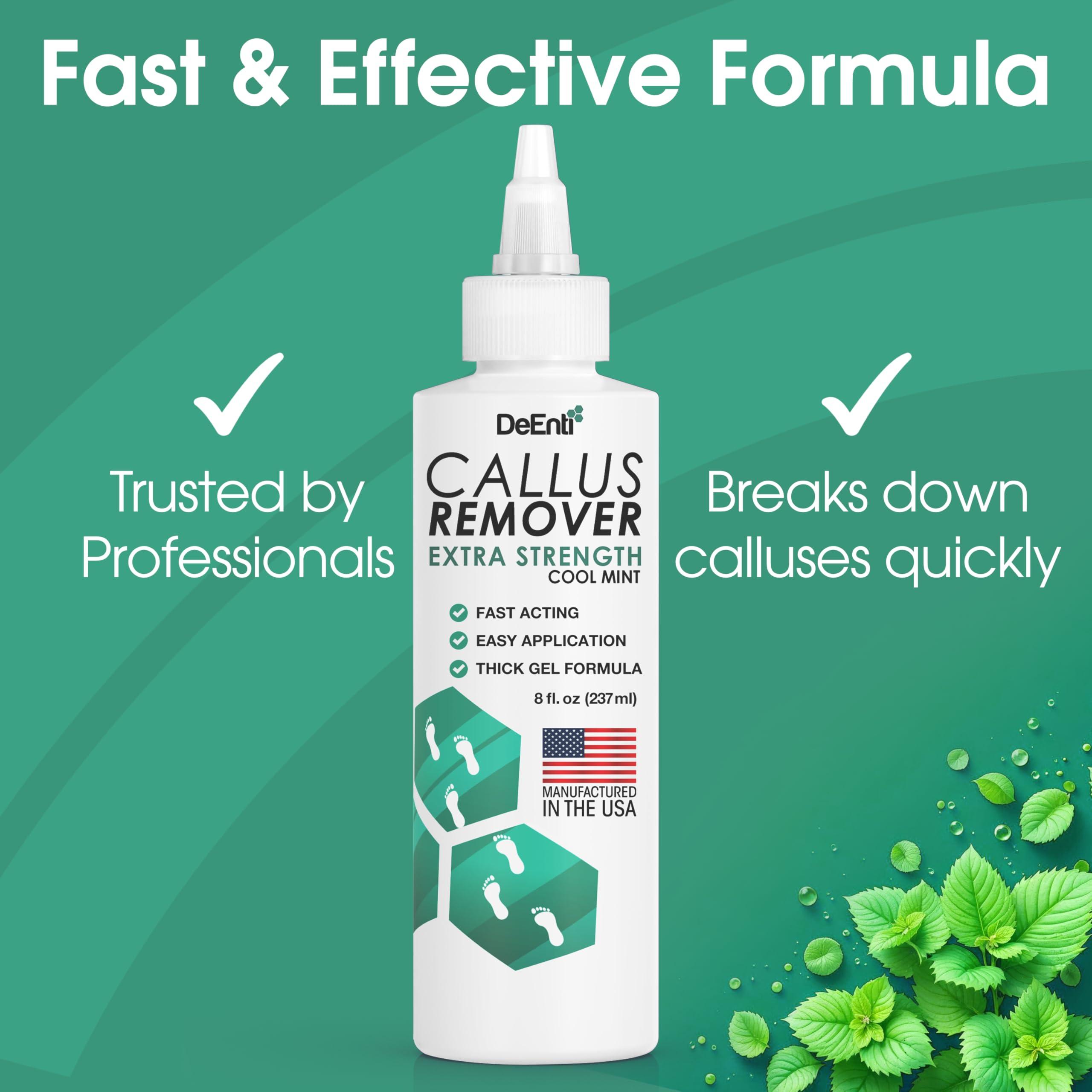 DeEnterprises, Inc. DeEnti Callus Remover for Feet, Extra Strength Foot Callus Remover Gel, 8oz Salon Grade Home Pedicure Supplies for Dry Skin, Cracked Heel, Professional Strength Foot Care, Cool Mint