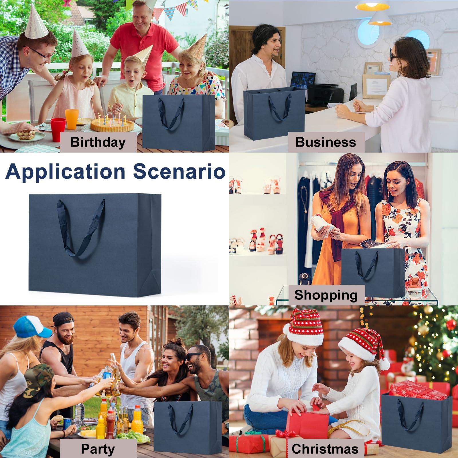 Dasofine Dasofine 25pcs Navy Blue Gift Bags, Large Gift Bags 13\" x 5\" x 10\", Thick Kraft Paper Favor Bags, Gift Bags with Handles for Party, Wedding, Baby Shower