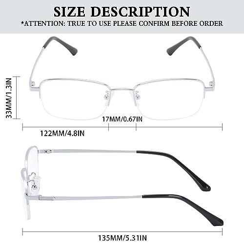SACHIN Blue Light Blocking Reading Glasses for Men Women Half Frame Metal Eyeglasses with Spring Hinge Anti Computer Glare Anti Eyestrain Lightweight Semi Rimless Readers Silver 3.0