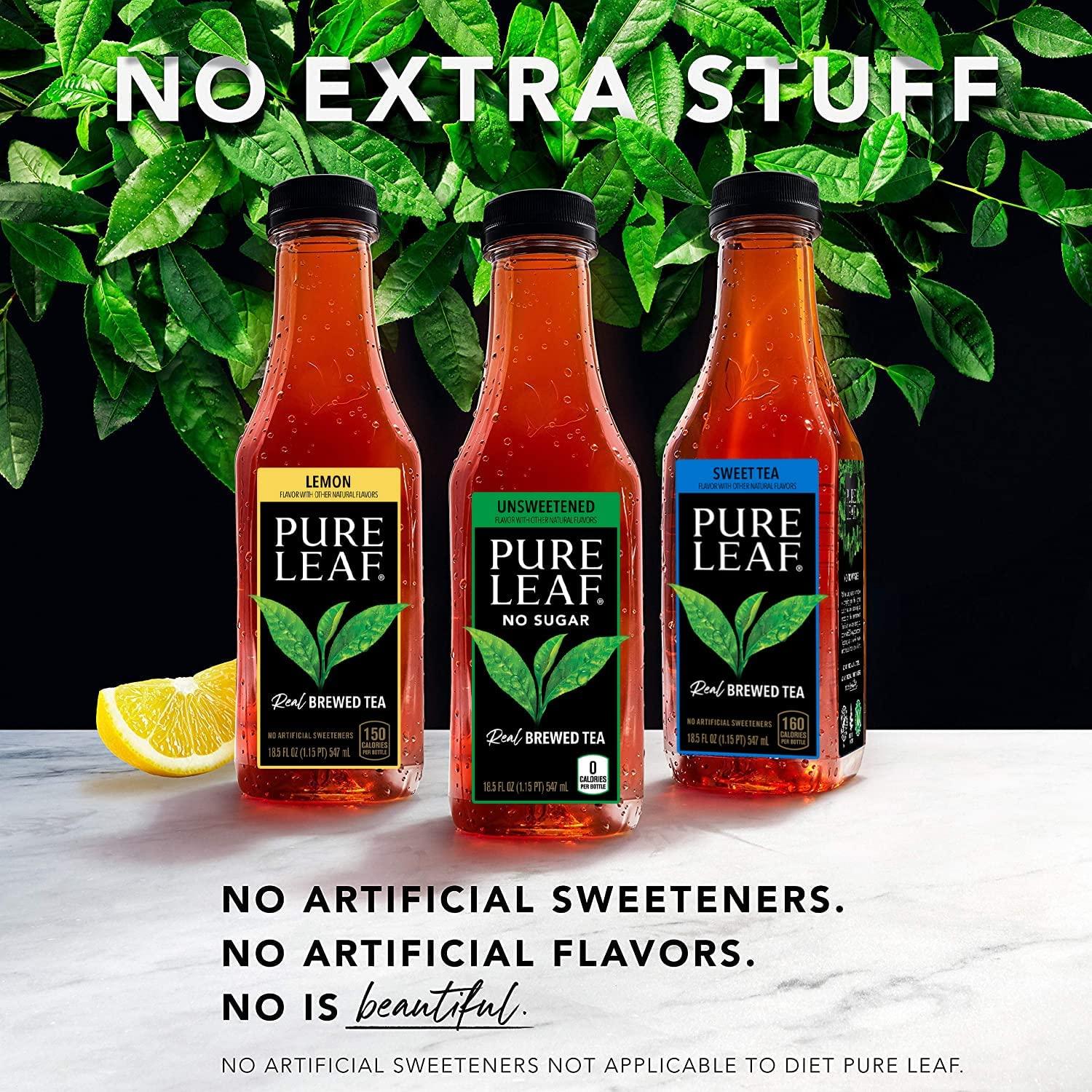 Pure Leaf Pure Leaf Iced Tea, Unsweetened Lemon, Real Brewed Tea, Zero Sugar & Zero Calories, 18.5 Fl Oz Bottles (Pack of 12)
