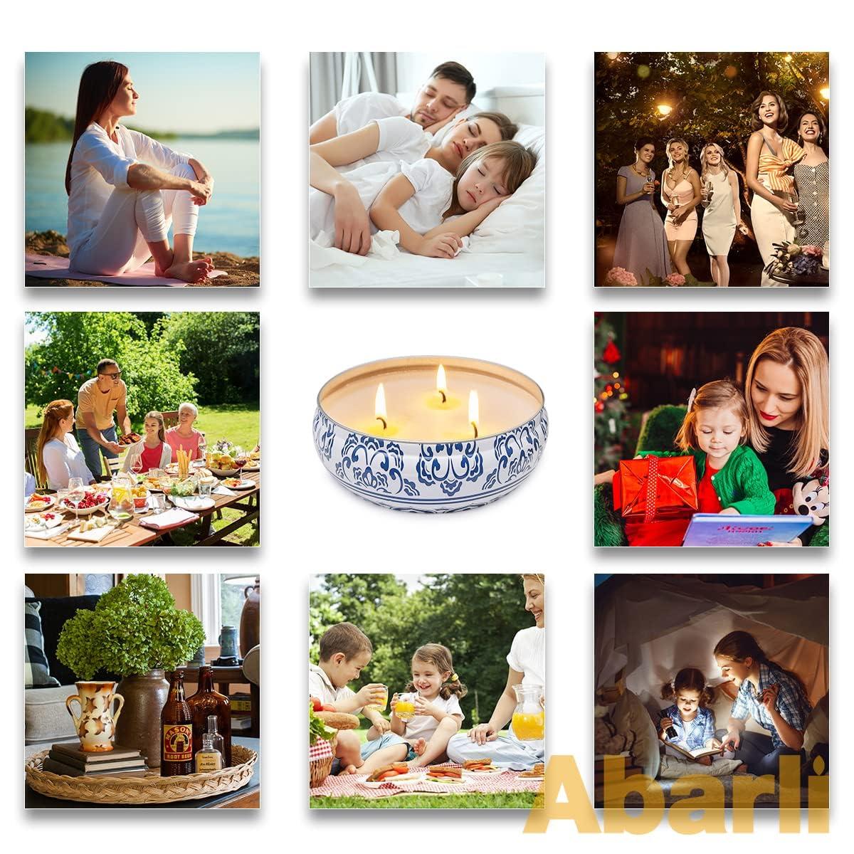 Abarli Citronella Candle Outdoor Large 3 Wick 13.5oz Soy Wax Candle with Lid for Patio Porch, 75 Hour Burn