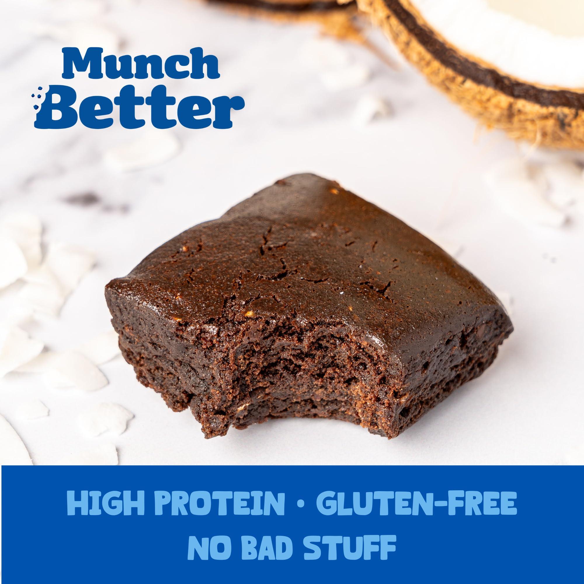 Munch Better Munch Better 22g Protein Brownie, Gluten Free, Dairy Free,10g Collagen, Non GMO, High Protein Bar Chocolate Fudge Texture - 8 Count Box (Chocolate Coconut)
