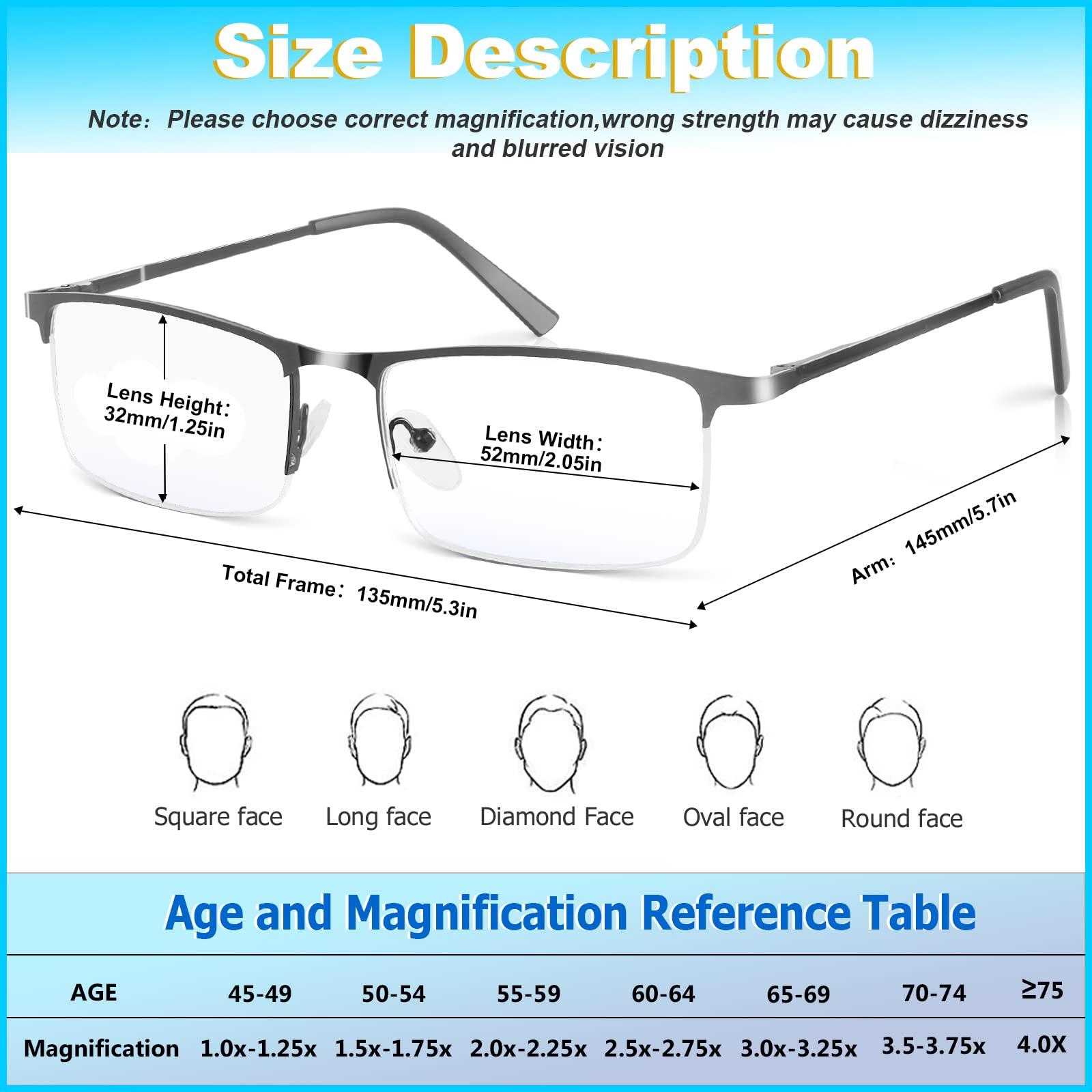 WEIMELTOY WEIMELTOY 3 Pack Blue Light Blocking Reading Glasses for Men, Stylish Half Frame Metal Computer Readers, Lightweight Spring Hinge Eyeglasses Anti Eyestrain/Glare/UV (2PCS Black+1PCS Gray,+1.75)