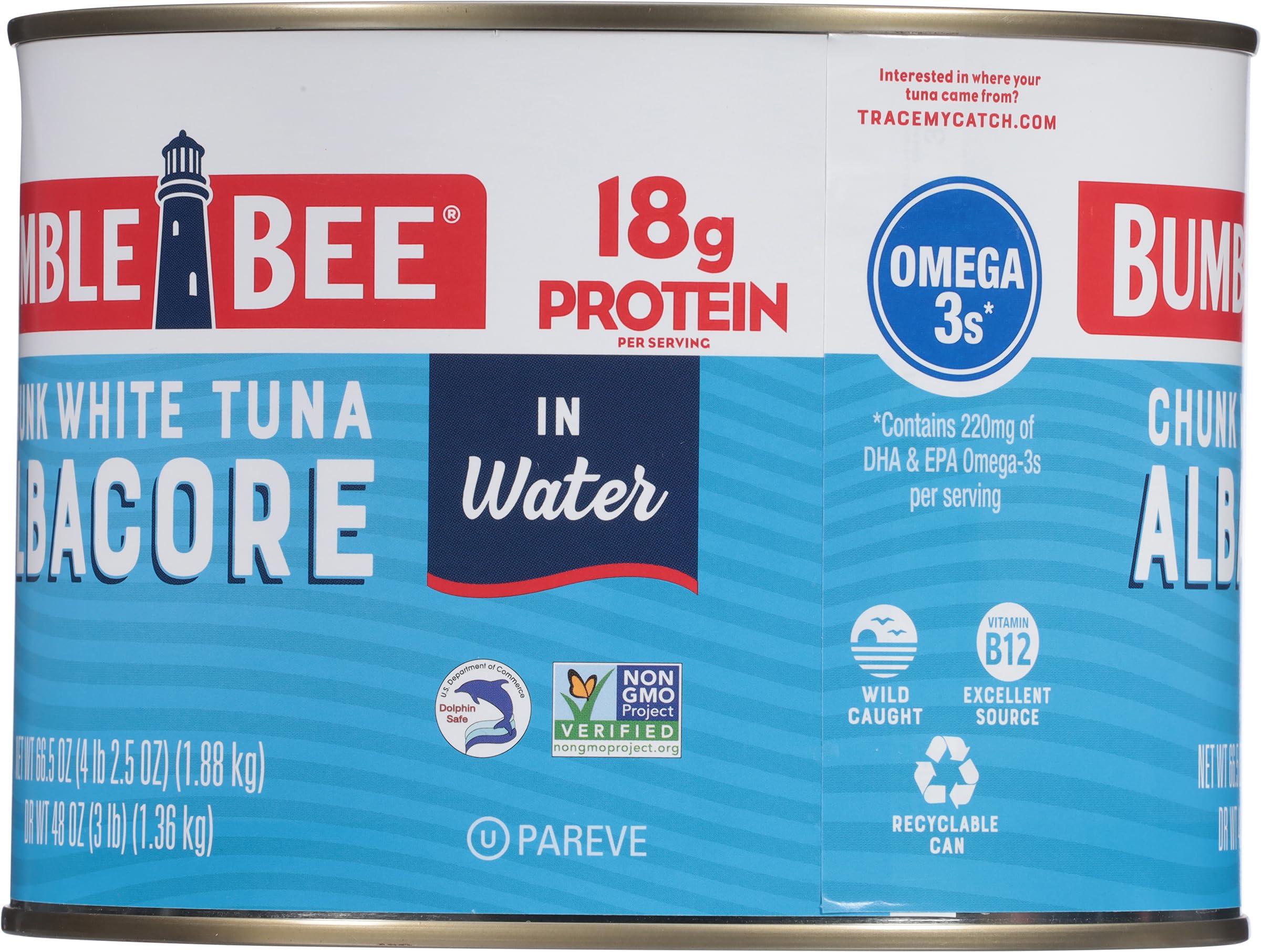 Bumble Bee Bumble Bee Chunk White Albacore Tuna in Water, 66.5 oz Bulk Food Service Can - Wild Caught Tuna - 20g Protein per Serving, High in Omega-3s - Non-GMO Project Verified, Gluten Free, Kosher