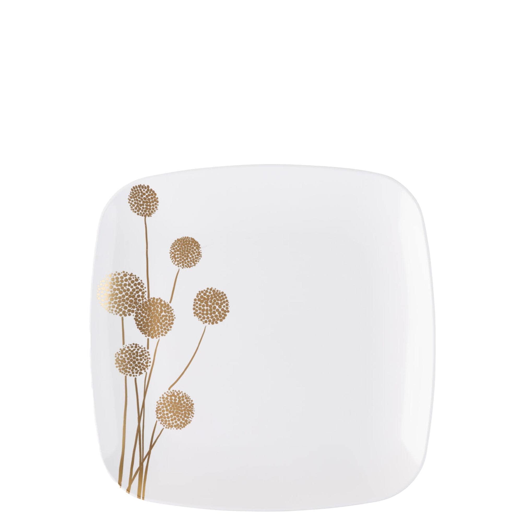 EcoQuality EcoQuality 6\" inch Square White Plastic Plates Dessert Plate with Gold Dandelion China Like Party Plates, Premium Heavy Duty Small Disposable Salad Plate Weddings, Catering, Non Toxic (120 PACK)