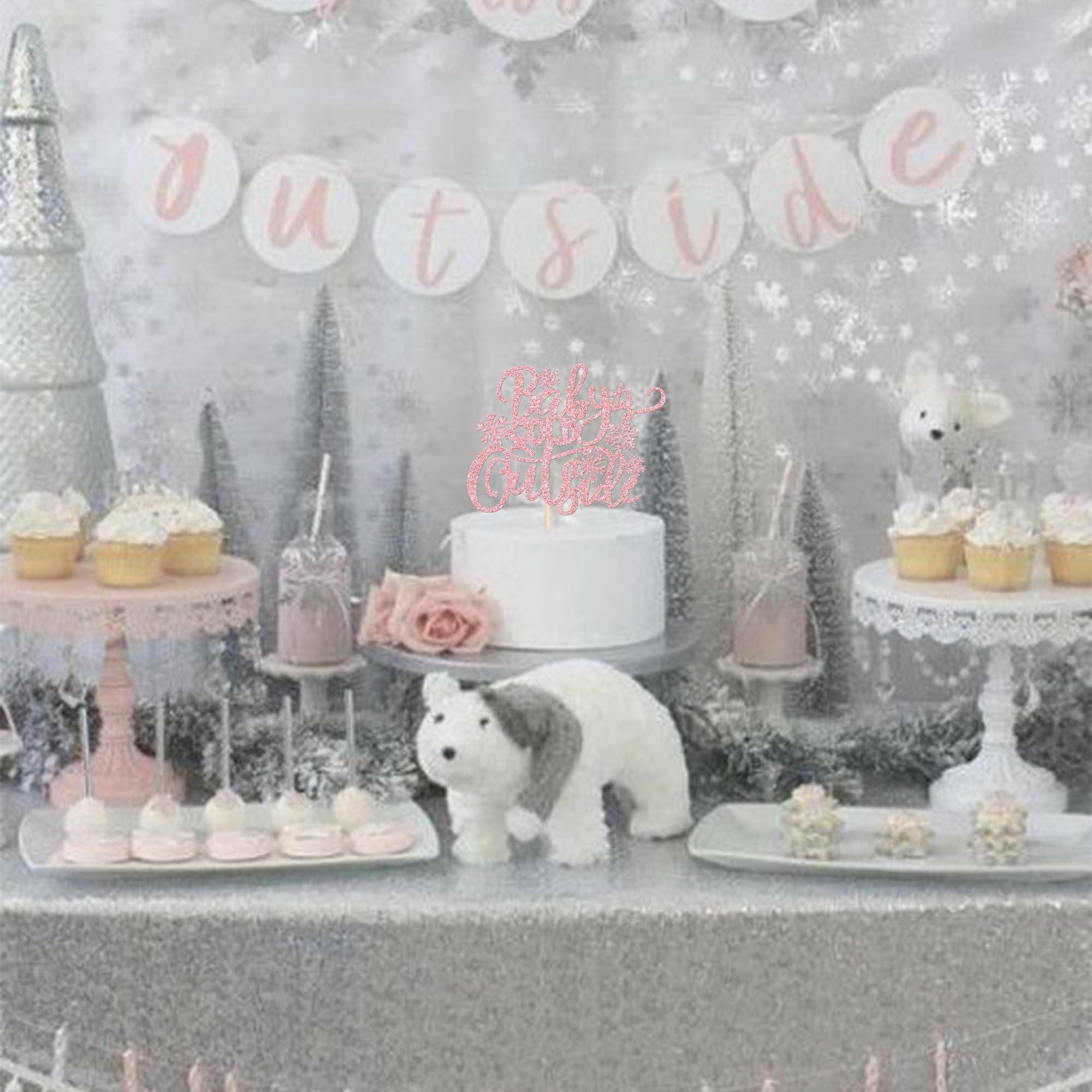 Rsstarxi Rsstarxi 1 Pack Baby It\'s Cold Outside Cake Topper Winter Wonderland Snowflake Cake Picks Winter Frozen Baby Shower Cake Decorations for Xmas Holiday Birthday Party Decorations Pink