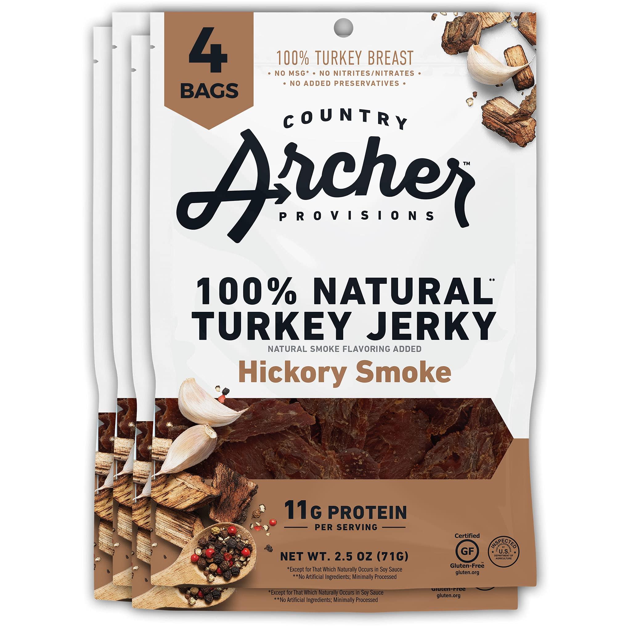 Country Archer Country Archer Turkey Jerky - Turkey Meat Protein Snacks, Turkey Jerky for People, Protein Meat Snacks, Turkey Jerky Snack Packs, Gluten Free, Keto - Hickory Smoke, 2.5 oz (Pack of 4)