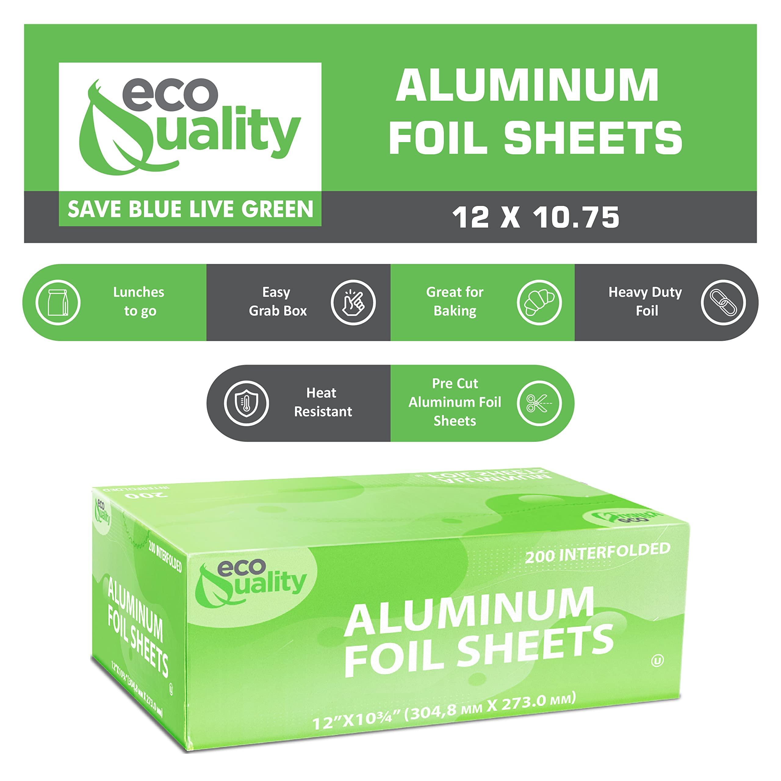 EcoQuality Premium Silver Aluminum Foil Sheets Pre Cut Pop Up, 12" x 10.75" - For Restaurants, Lunch, Takeout, To Go, Lunch bag, Sandwich, Catering, Kitchen, Grill, Stove, Baking, Disposable (10)