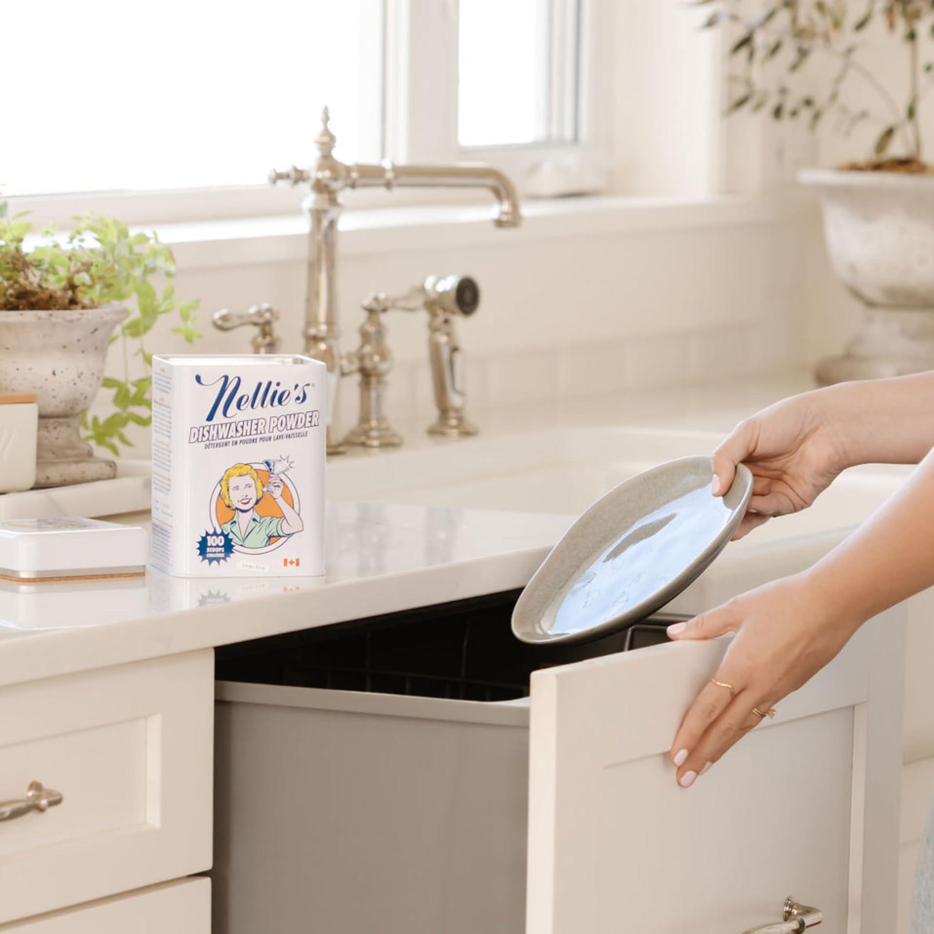 Nellie's Nellie\'s Dishwasher Powder - Tough on Food Residue, Plant-Based Ingredients, Spotless Clean, High-Efficiency Dishwashing Solution - 100 Scoop Tin