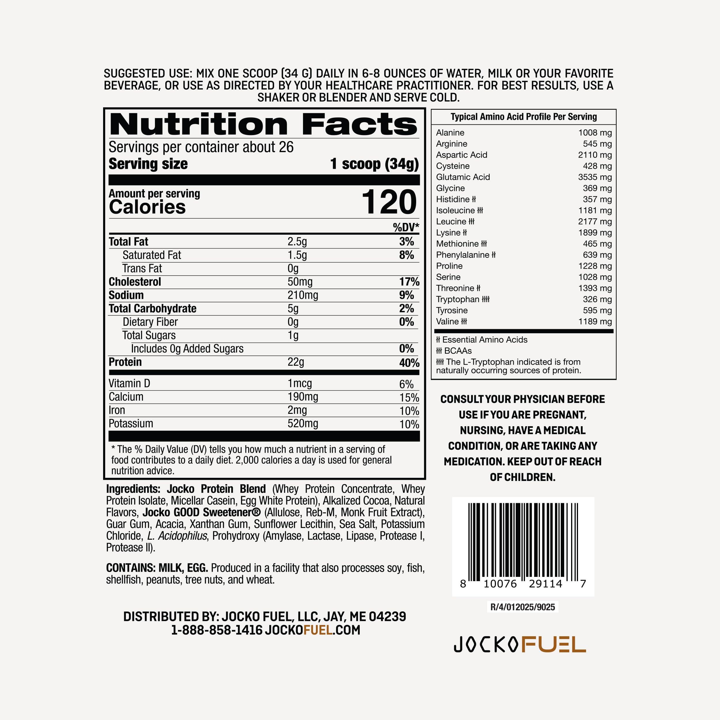 Jocko Fuel Jocko Mlk Whey Protein Powder 22g Protein - Low Sugar Monk Fruit Blend - Muscle Recovery & Growth, Packaging May Vary (31 Servings, Chocolate Milkshake)