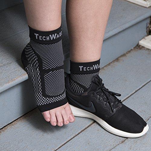 TechWare Pro TechWare Pro Ankle Brace Compression Sleeve - Relieves Achilles Tendonitis, Joint Pain. Plantar Fasciitis Foot Sock with Arch Support Reduces Swelling & Heel Spur Pain. (Black, L / XL)