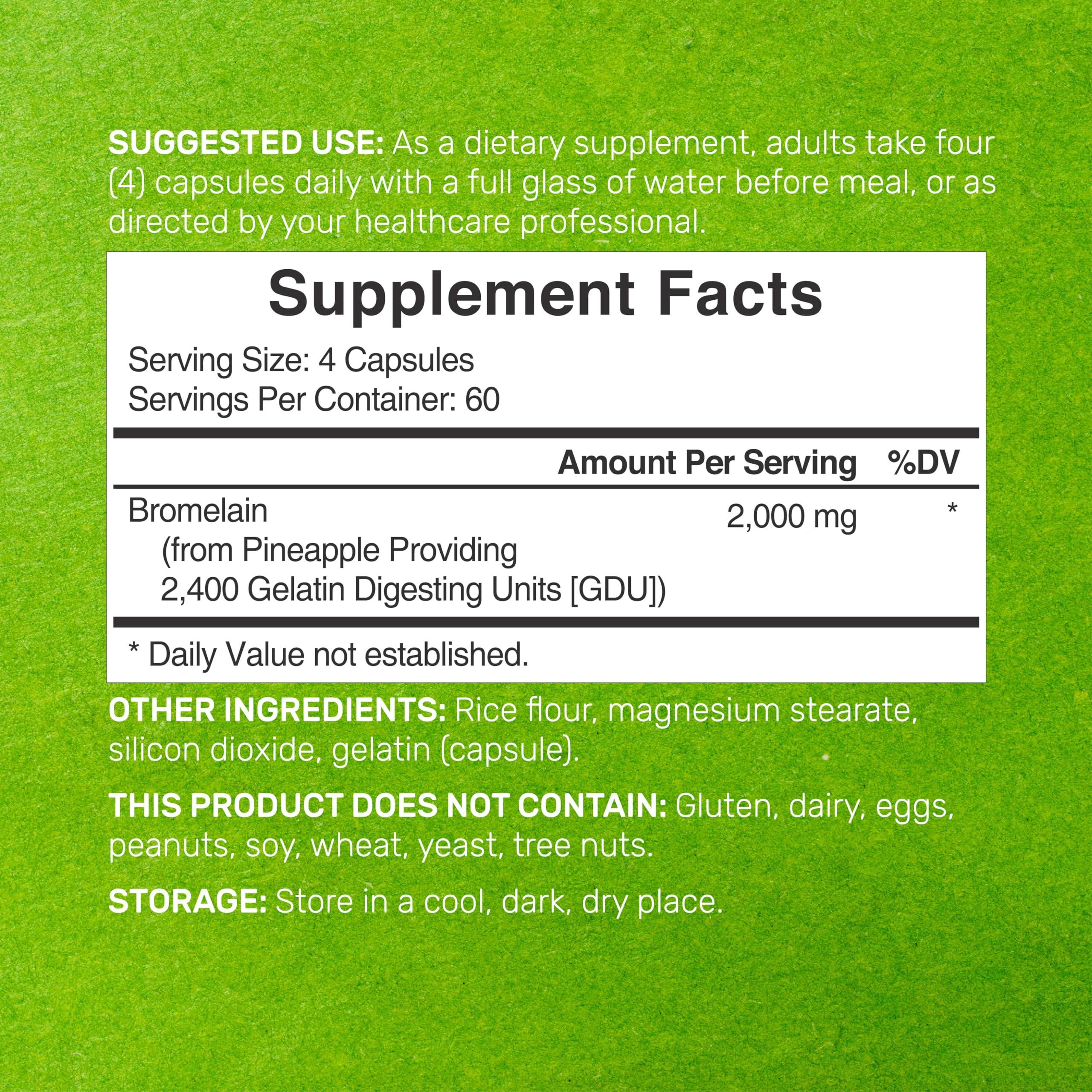 DEAL SUPPLEMENT Bromelain Supplement 2,000mg Per Serving, 240 Capsules  Natural Proteolytic Enzymes from Fresh Pineapple  Supports Nutrient Digestion