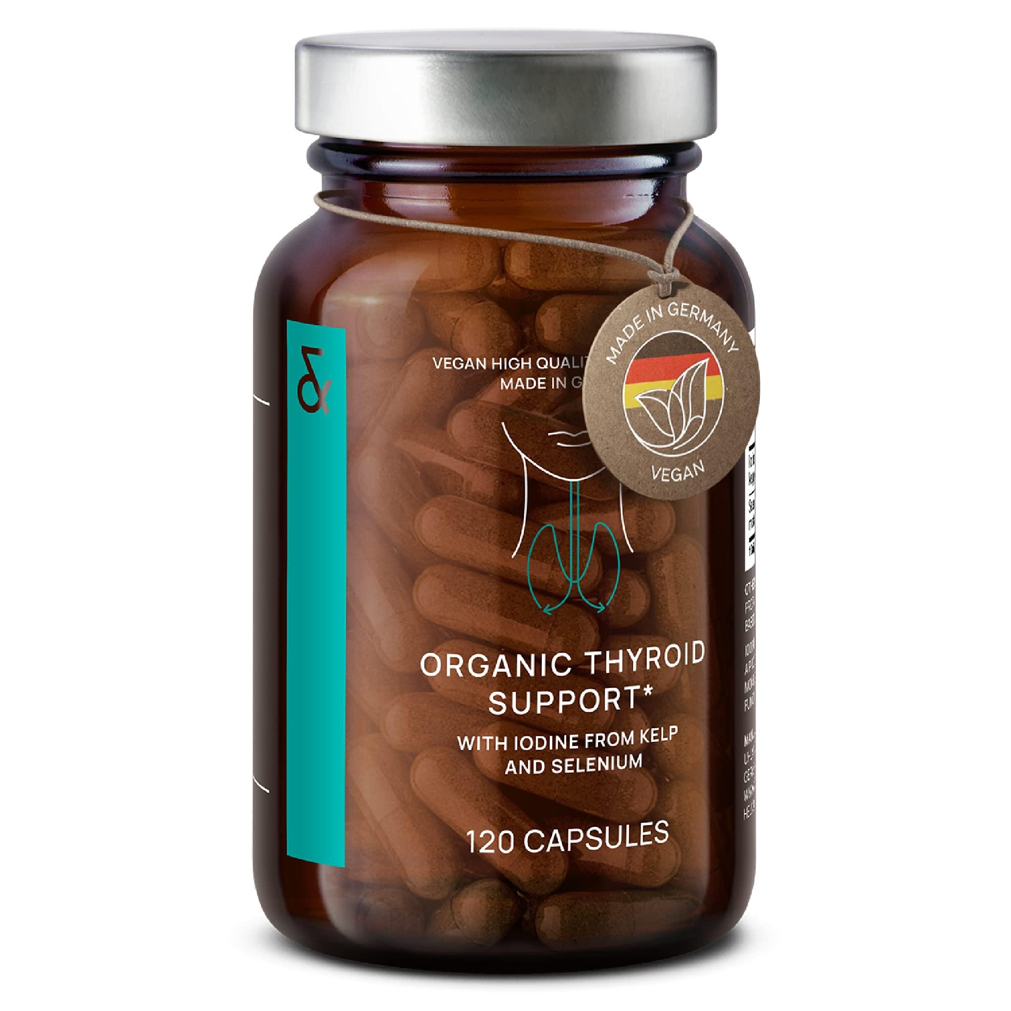 CLAV Organic Thyroid Support Supplement with Iodine from Sea Kelp Organic and Selenium from Mustard Seed Extract - 120 Capsules - Natural Thyroid Supplement for Men & Women - Vegan and Gluten Free