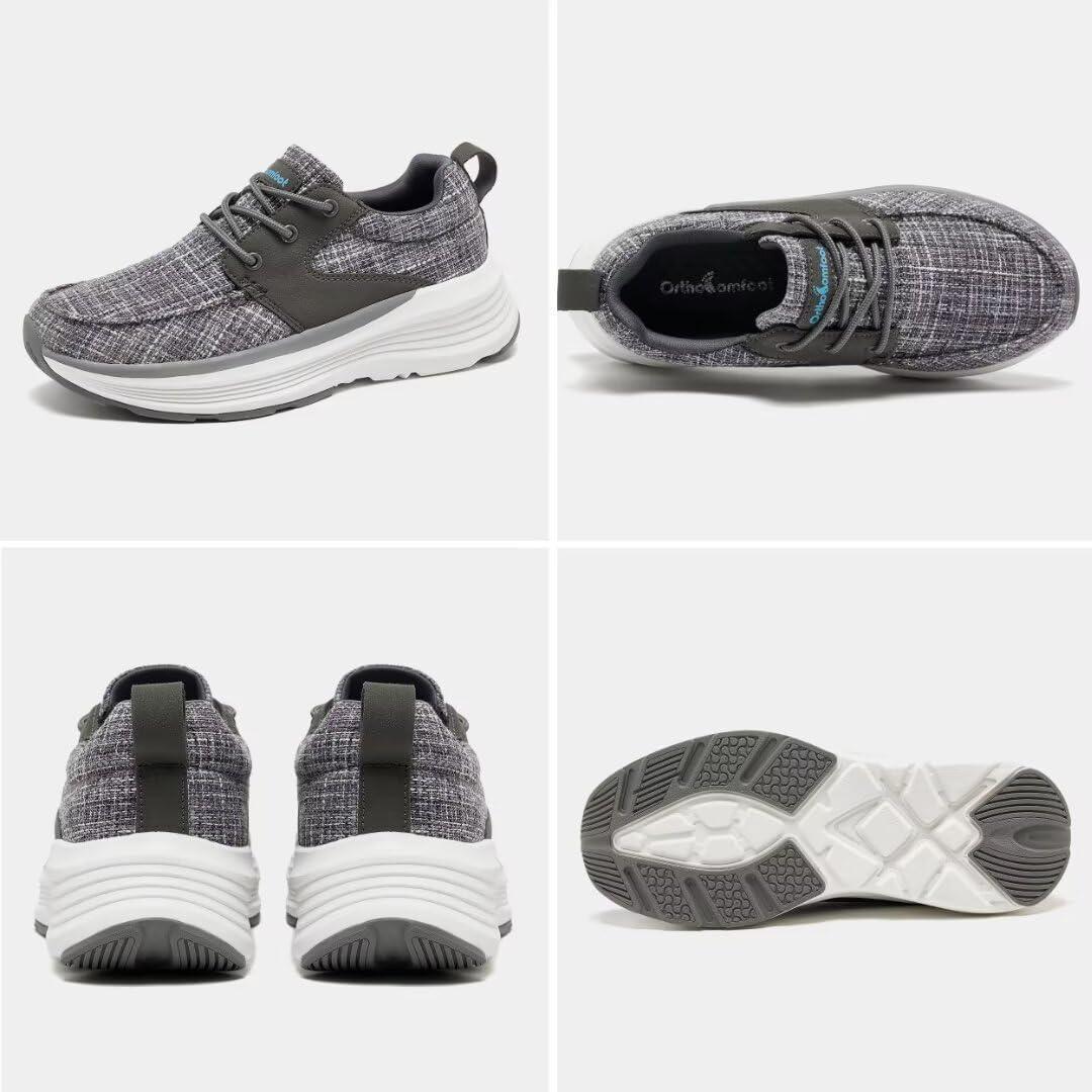 OrthoComfoot Women\'s Orthopedic Fashion Sneakers for Plantar Fasciitis: Vegan Ergonomic Walking Shoes for Foot and Heel Pain Relief, Breathable Casual Shoes for Neuropathy Gray Size 8.5