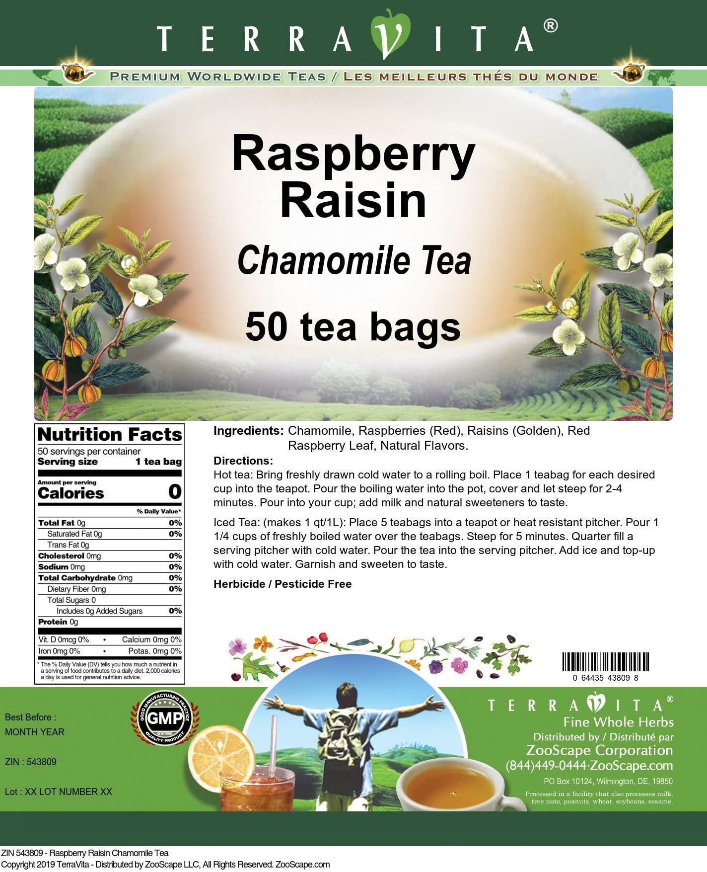 TerraVita Raspberry Raisin Chamomile Tea (50 tea bags, ZIN: 543809)
