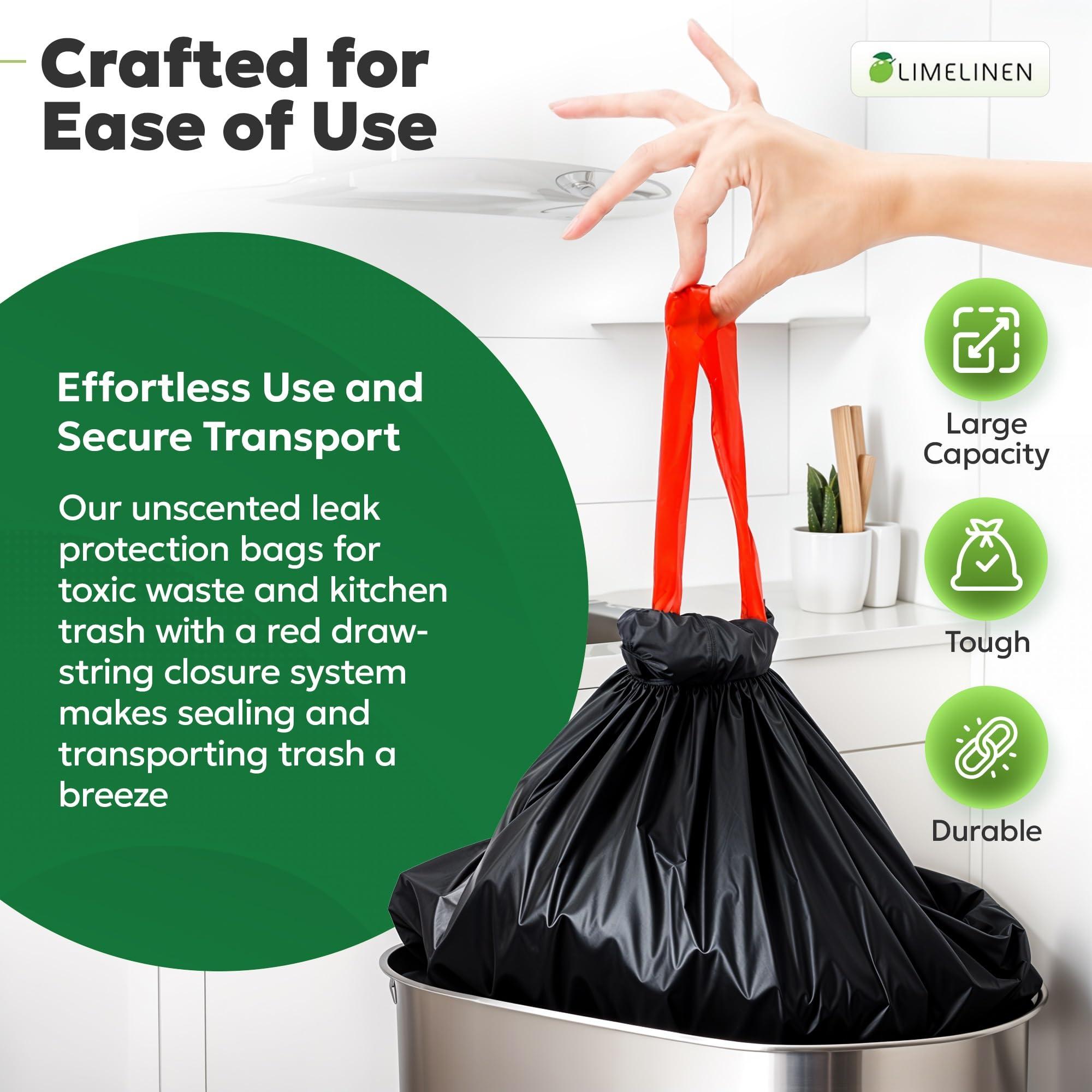 LIMELINEN LIMELINEN 30 Gallon Garbage Trash Bags, 400 Count, 1.2 mil Extra Thick Trash Bags with Drawstring Closure, Leak and Odor-Resistant Large Plastic Bags For Office, Home, Hospital, Big Waste Binst