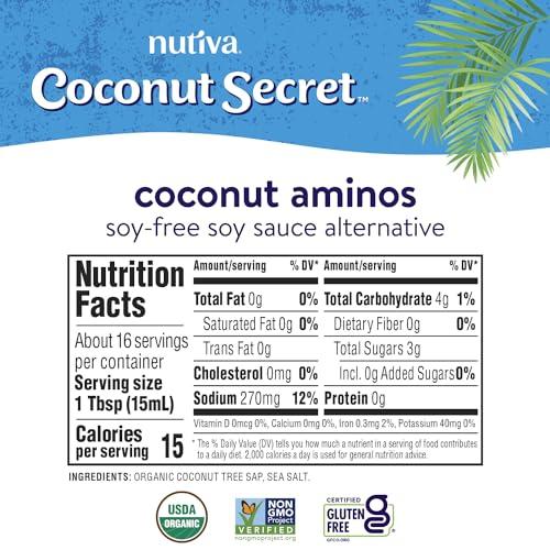 COCONUT SECRET Coconut Secret, Organic Liquid Coconut Aminos, 8 fl oz (pack of 3), All-Purpose Seasoning Sauce & Marinade, Soy-Free Soy Sauce Alternative, Low Sodium, Low Glycemic, Vegan & Gluten Free Stir Fry Sauce