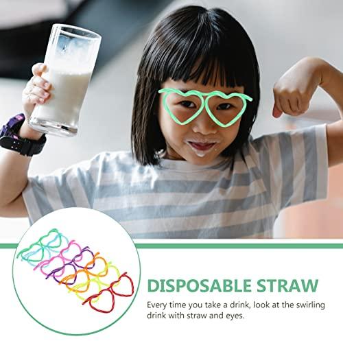 EXCEART Drinking Straws Glasses- Shaped 12Pcs DIY Heart Glasses Plastic Silly Straw Eyeglasses for 7 Colors