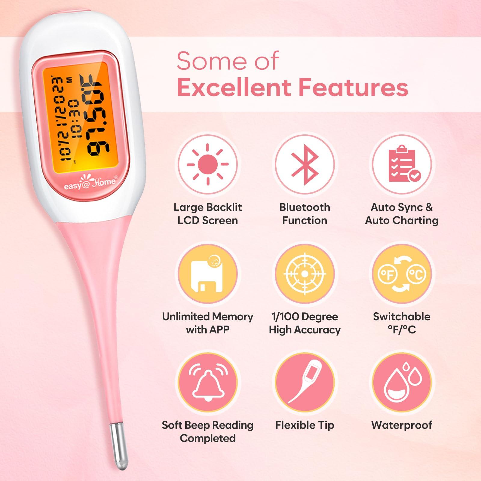 Easy@Home Easy@Home Smart Basal Thermometer, Large Screen and Backlit, FSA Eligible, Period Tracker with Premom(iOS & Android) - Auto BBT Sync, Charting, Coverline & Accurate Fertility Prediction EBT-300