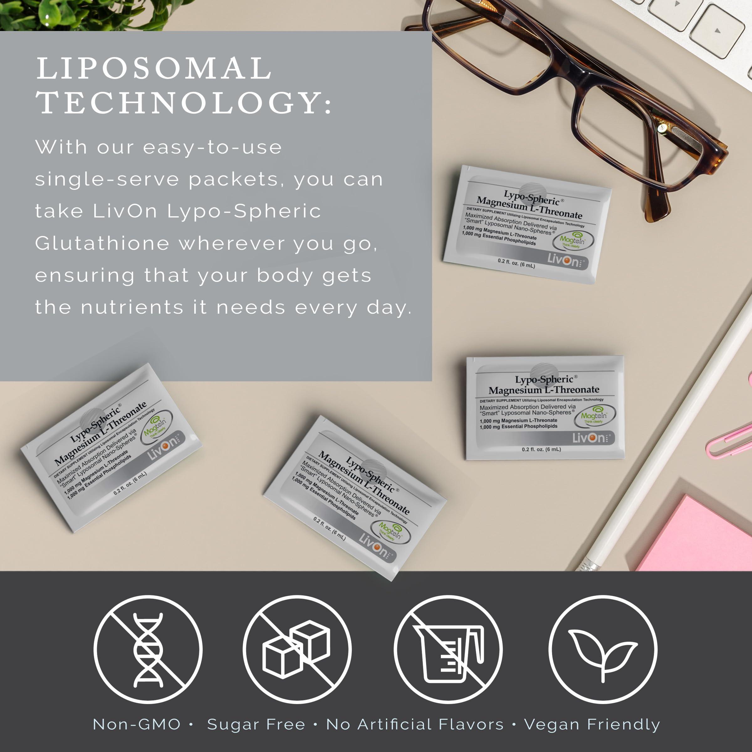 LivOn Laboratories LivOn Laboratories Lypo-Spheric Magnesium L-Threonate - 30 Packets - 77mg Per Packet - Liposome Encapsulated for Maximum Bioavailability - Professionally Formulated - 100% Non-GMO