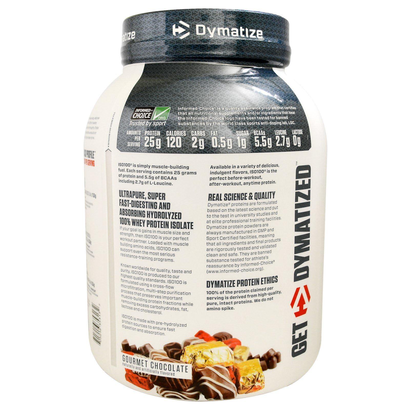 Dymatize Dymatize ISO100 Hydrolyzed, 100% Whey Protein Isolate, Gourmet Chocolate, 3 lb (1.4 kg)