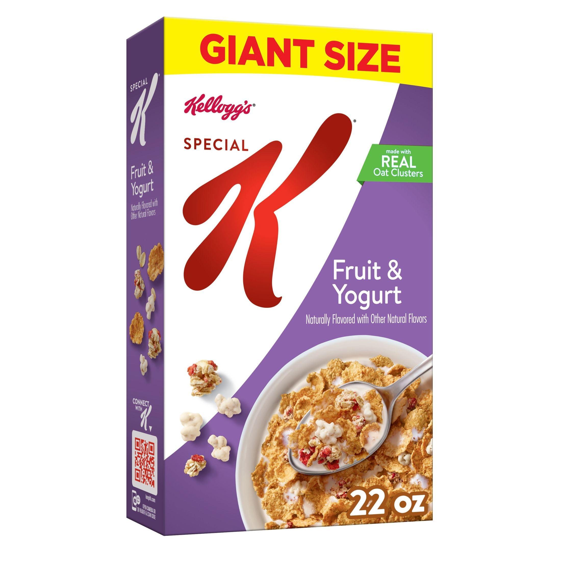 Special K Cereal Kellogg's Special K Breakfast Cereal, Family Breakfast, Fiber Cereal, Giant Size, Fruit and Yogurt, 22oz Box (1 Box)