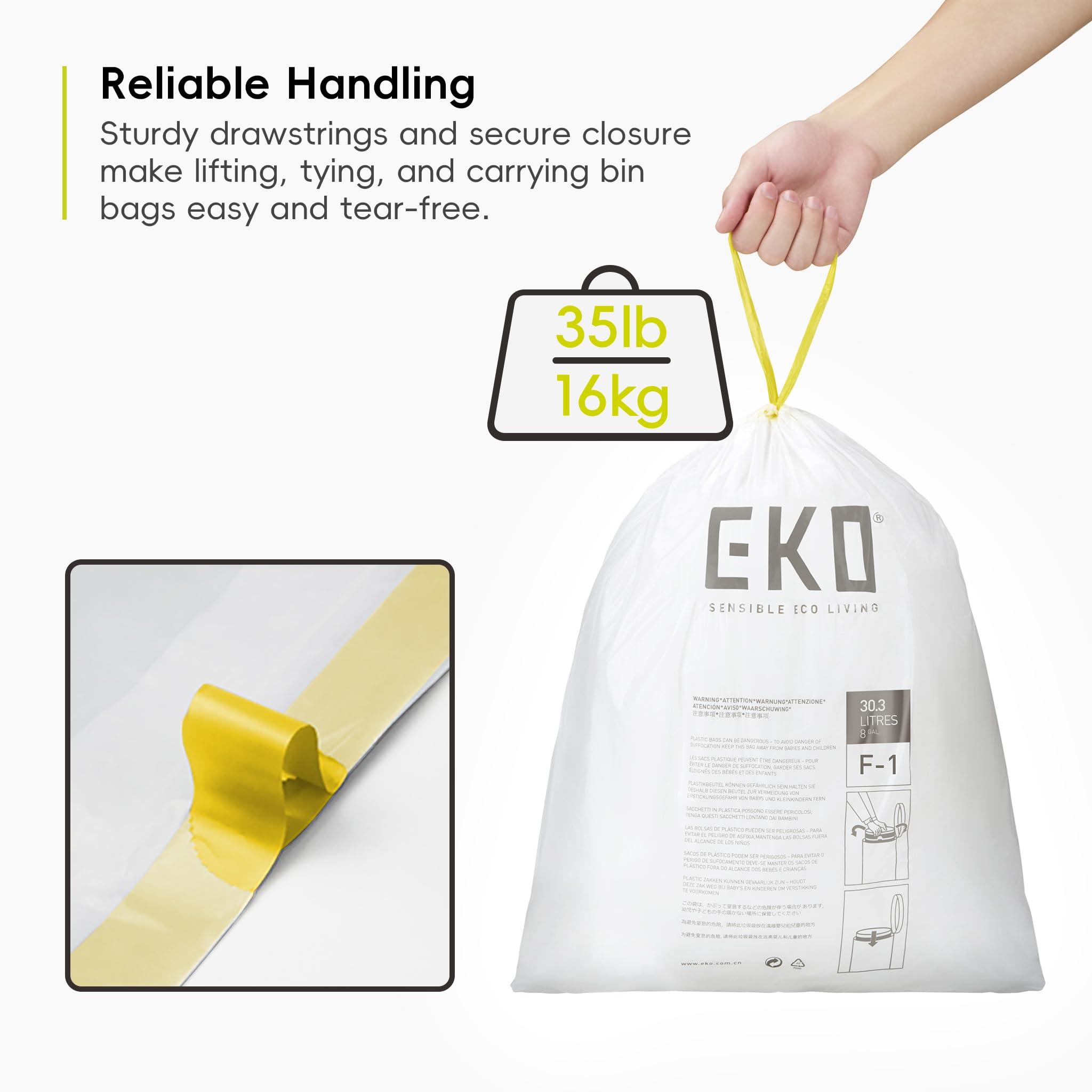 EKO EKO Size F-1 Bin Liners For Dual Compartment Kitchen Bins - 18-28 Litre Capacity - Extra Strong Bags with Drawstring Tie Handles - 20 Bags, White