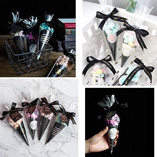 Morepack Cone Cellophane Bags,200 PCS 6.3\"x11.8\" Cello Clear Cone Shaped Treat Bags with Twist Ties, Plastic Cone Bags Triangle Bags for Popcorn Favor Candy