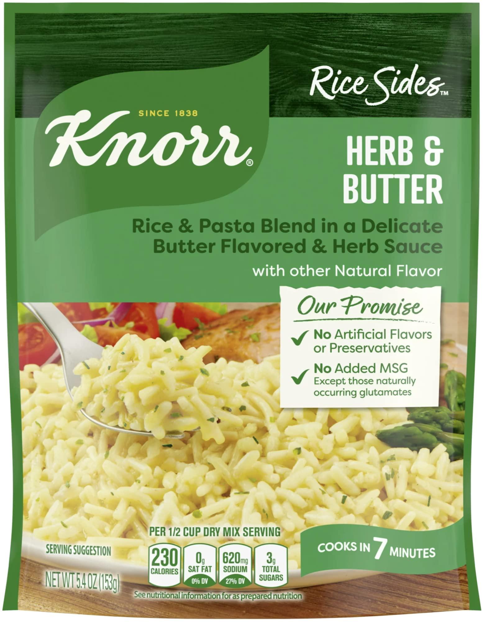 Knorr Knorr, Rice Sides, Flavor, 5.4oz Pouch (Pack of 6) (Choose Flavors Below) (Herb & Butter Rice)