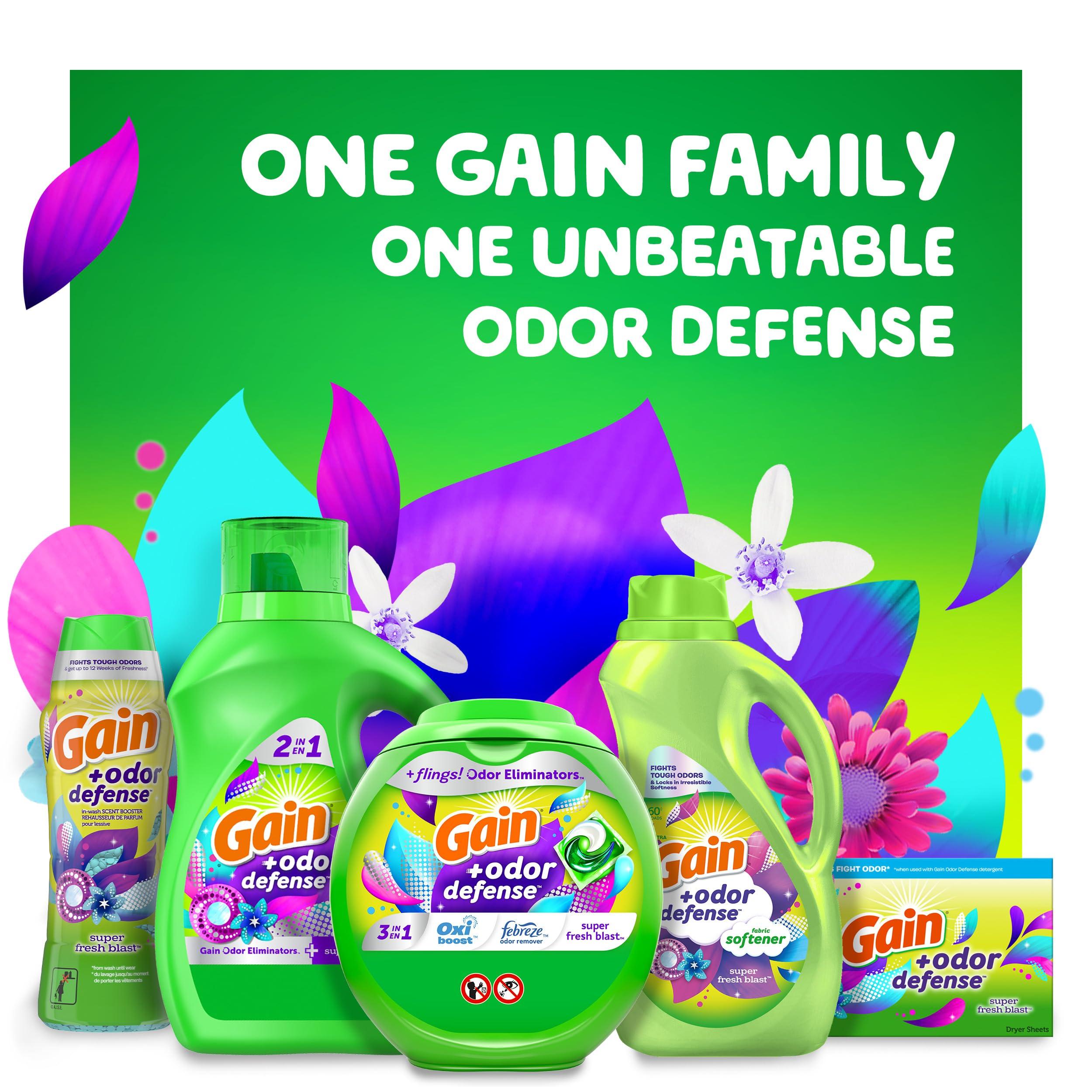 Gain Gain + Odor Defense Fabric Softener Dryer Sheets, Super Fresh Blast Scent, 120 ct