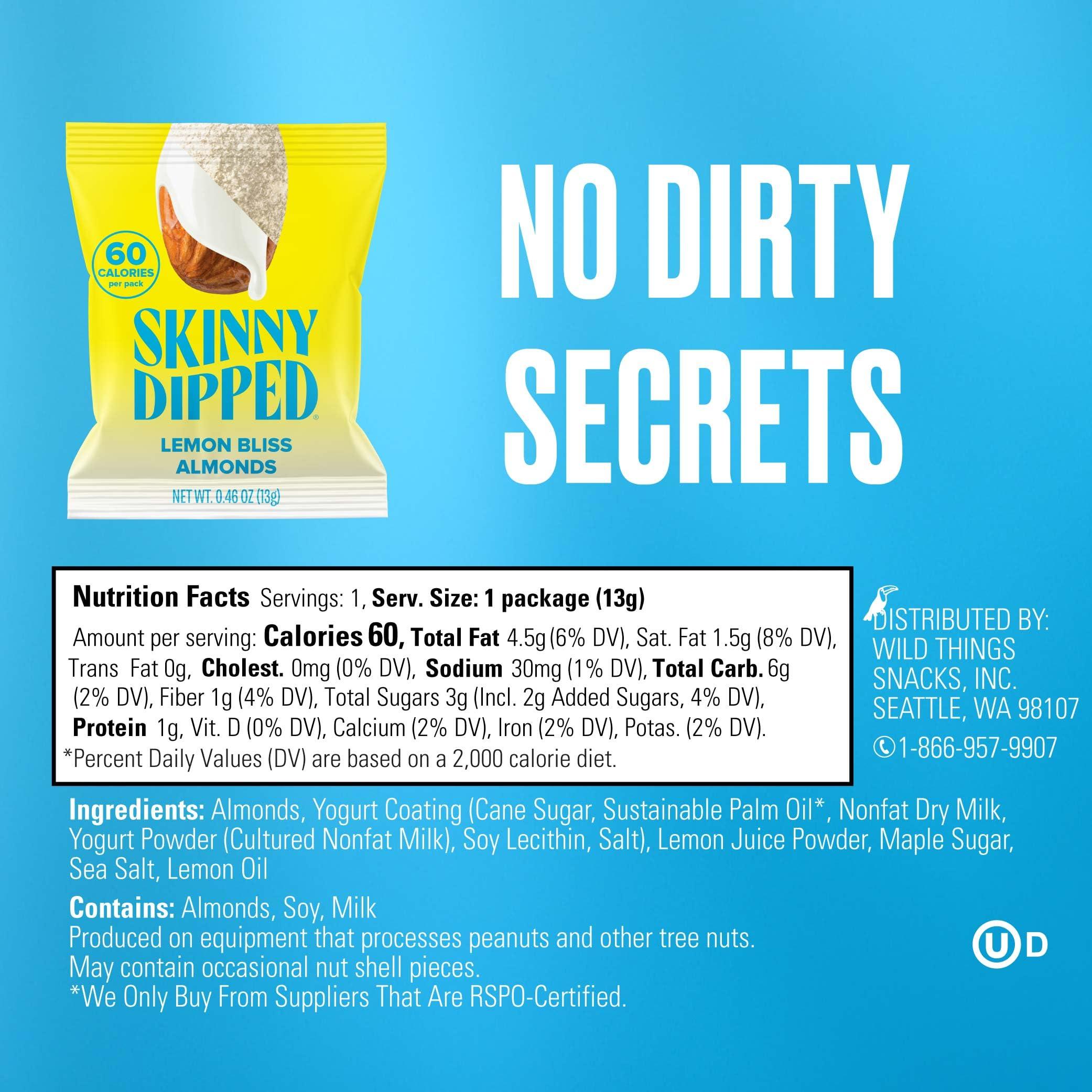 SKINNYDIPPED SkinnyDipped Lemon Bliss Yogurt Covered Almonds, Healthy Snack, Plant Protein, Gluten Free, 0.46 oz Mini Bags, Pack of 24