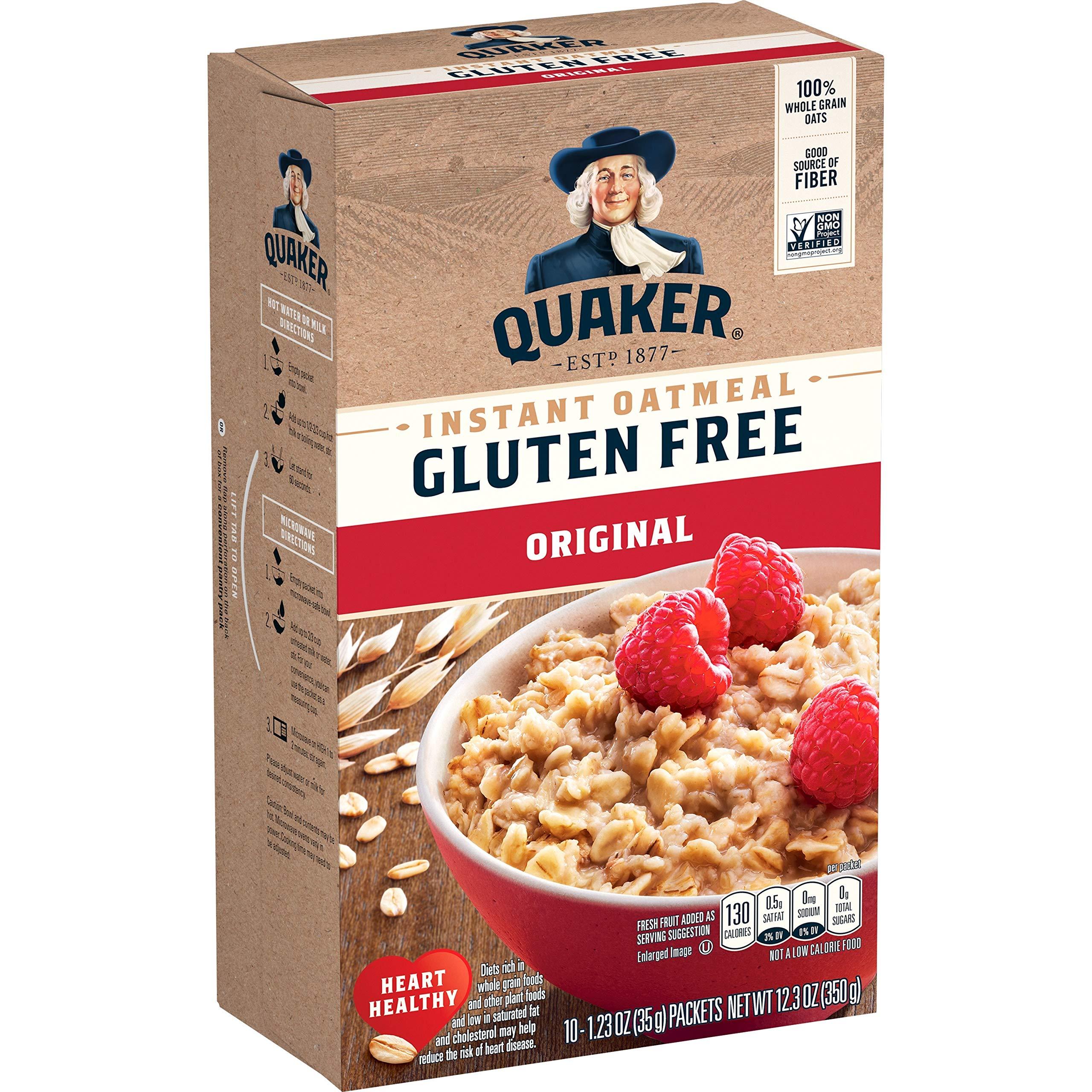 Quaker Quaker Instant Oatmeal, Gluten Free Original, Breakfast Cereal, 10 Packets