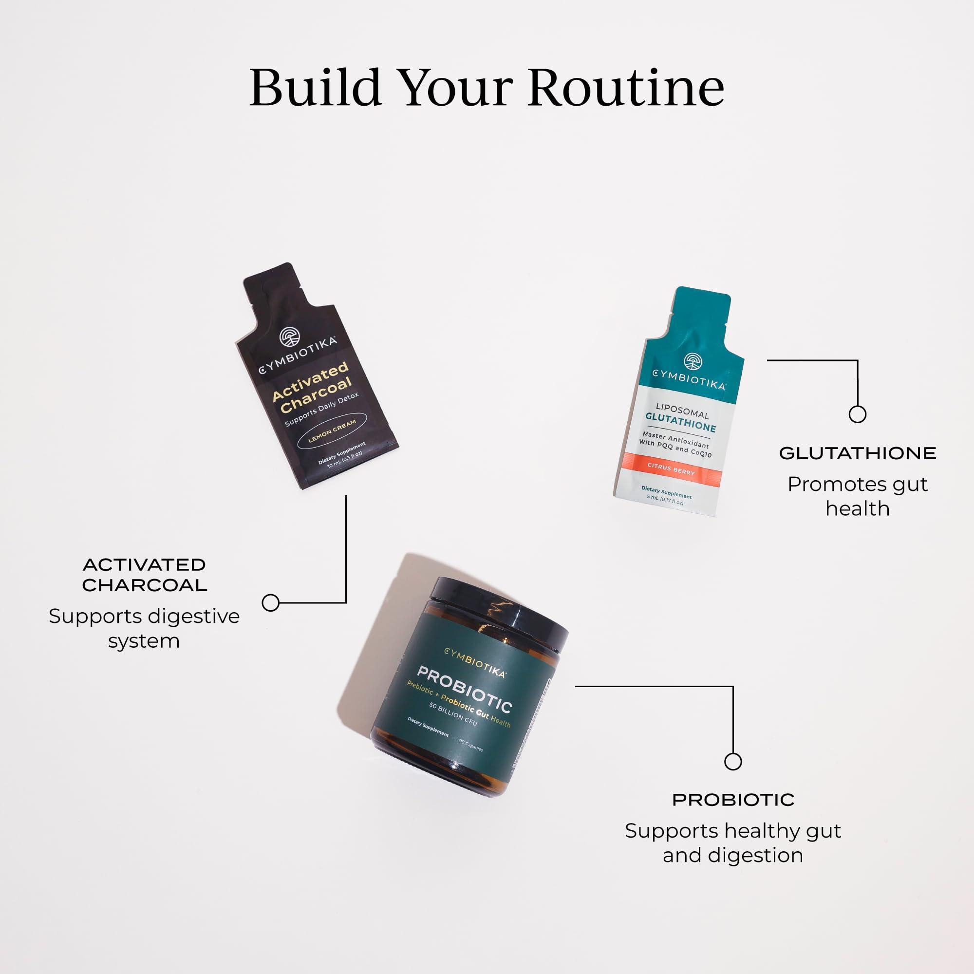 CYMBIOTIKA CYMBIOTIKA Activated Charcoal Liquid Supplement with Vitamin E, Gut Health & Digestive Support for Adults, Helps Cleanse, Detox, Support Gas, Bloating, Lemon Cream Flavor, Vegan, 10ml Pouches, 26 Pack