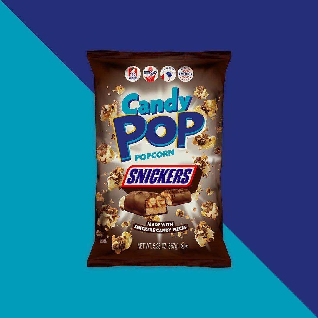 CANDY POP SNACKPOP Snickers Candy Coated Popcorn (5.25oz bags) Made with Real Snickers Candy Pieces - Pack of 6