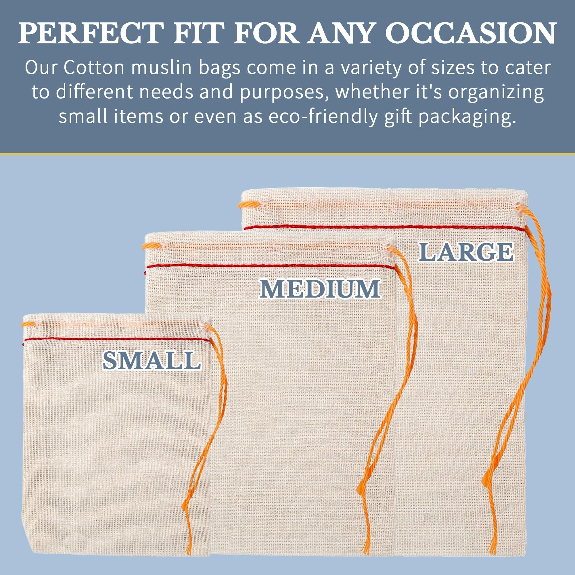 Celestial Gifts Celestial Gifts Muslin Bags - Drawstring Bags Small 50pcs - 3x4, Reusable Tea Bags, Jewelry Gift, Spice and Cotton Gift Sachet Bags - 100% Cotton - Made in USA - (Red Hem & Orange Drawstring)