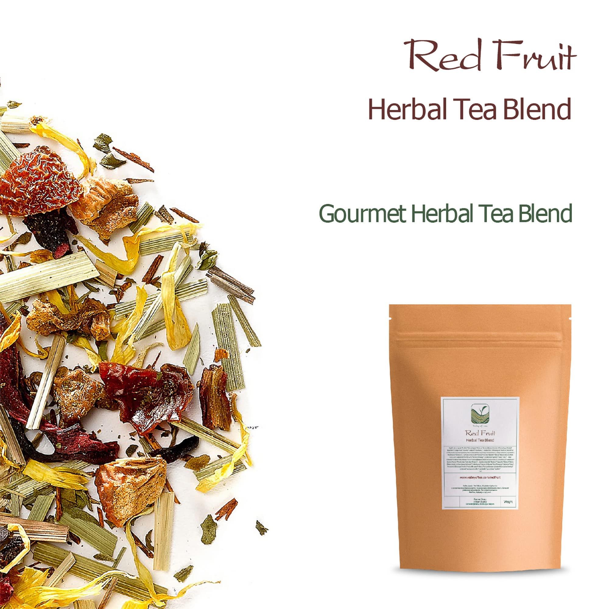 Valley of Tea Red Berry Organic Fruit Tea - Fruit Tea Tisane - Fruity Herbal Infusion - Red Berries Tea Red Berry Tea Red Fruits Tea 200g