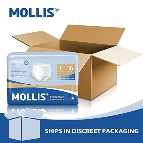 MOLLIS MOLLIS Adult Incontinence & Postpartum Underwear for Men and Women, Disposable Protective Underwear with Overnight Leak Protection, Odor Control, Large, 16 Count