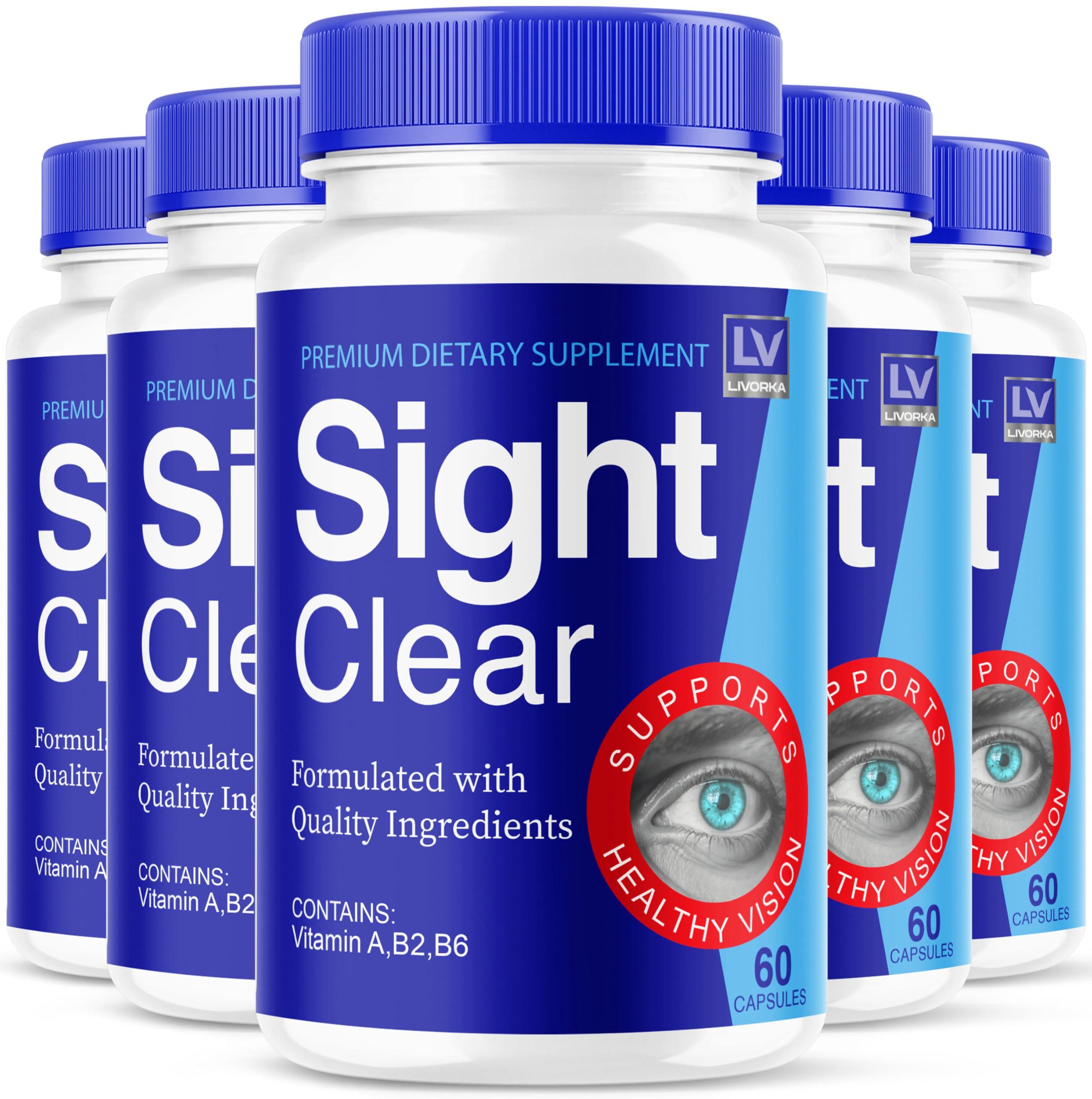 LIVORKA 5 Pack - Sight Clear, Sight Clear Pills For Eyes, Sight Clear 300 Capsules For 150 Days, Sight Clear Capsules - SightClear Capsules For Healthy Vision, Sight Clear 20/20 Vision Vitamins, Sight Clear