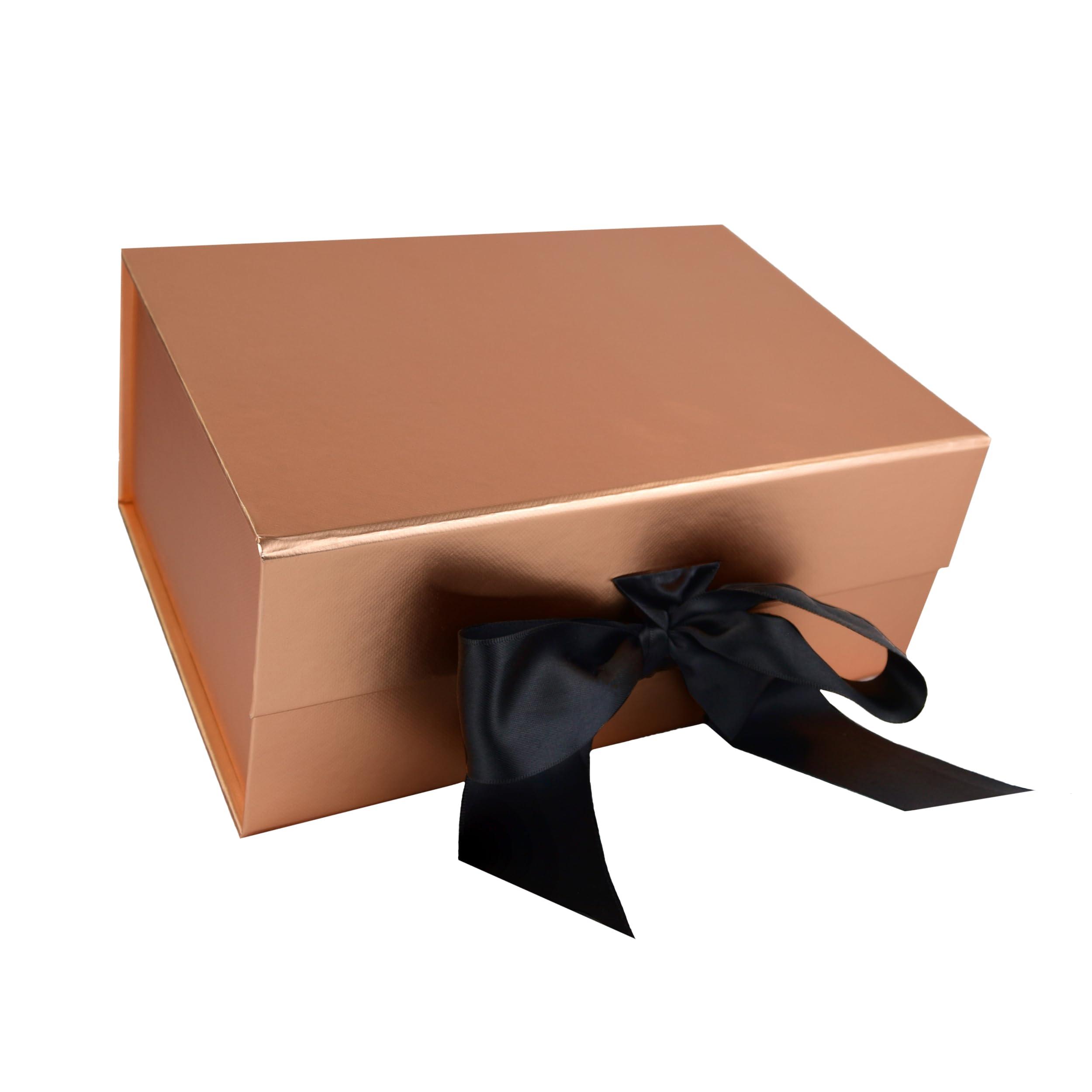 PACK2PACK PACK2PACK Luxury Foldable Gift Box with Fixed Ribbon | Collapsible Box with Magnetic Closure | Weddings, Bridal Showers, Corporate Gifts | 100% Recycled Paper (Medium Large, Metallic Copper)