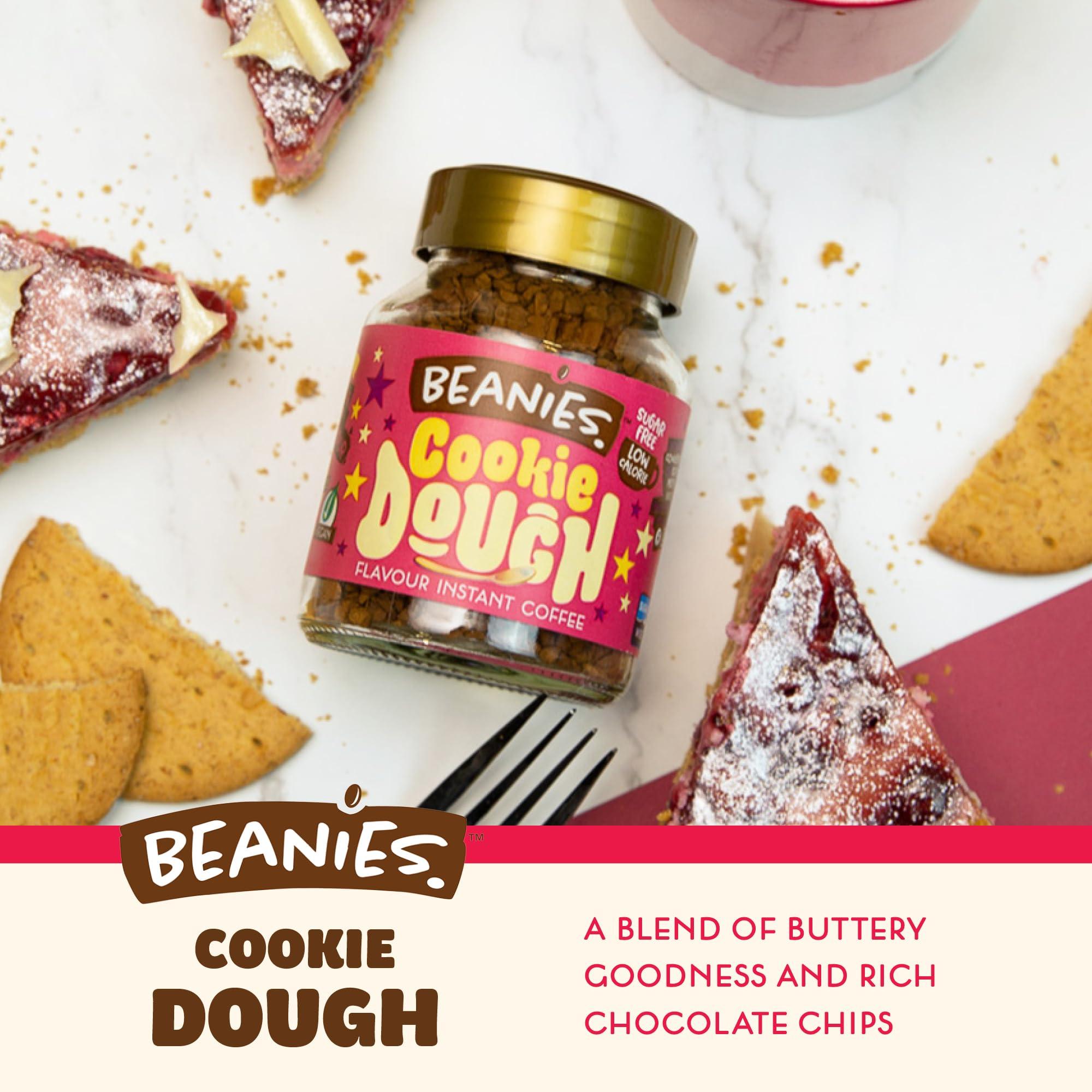 Beanies The Flavour Co Beanies Flavour Instant Coffee - Cookie Dough Instant Flavored Coffee - Bold & Adventurous Full-On Flavor - An Indulgent Sugar Free Taste Explosion - Low Calorie - Vegan & Gluten Free - Wheat & Dairy Free, 6 x 50g jar
