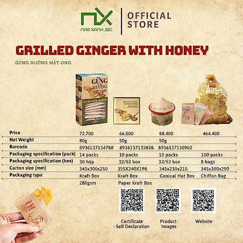 Gung Nuong Mat Ong Gung Nuong Mat Ong grilled ginger snack with honey ginger snack Vietnamese snack keep warm ginger candy reduces sore throat and cough improves health gastric reflux (14 Sticks/Box)