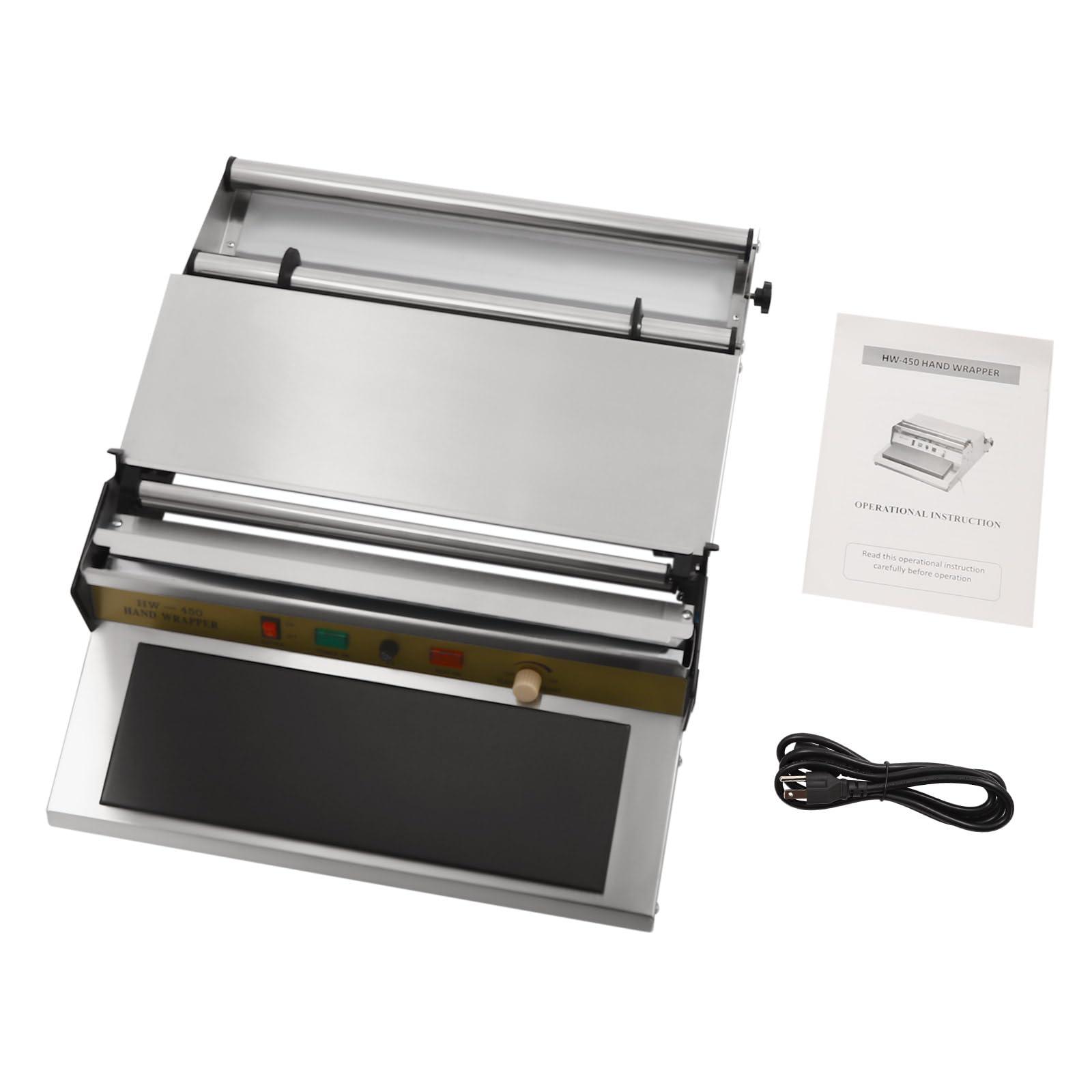 VPABES VPABES 18 Inch/45CM Hand Wrapping Machine Film Wrapper for Food Packaging, Large Tray Cling Film Wrapper Dispenser with 5-Level Adjustable Heat, Cutter and Heating Plate Individual On/Off Control