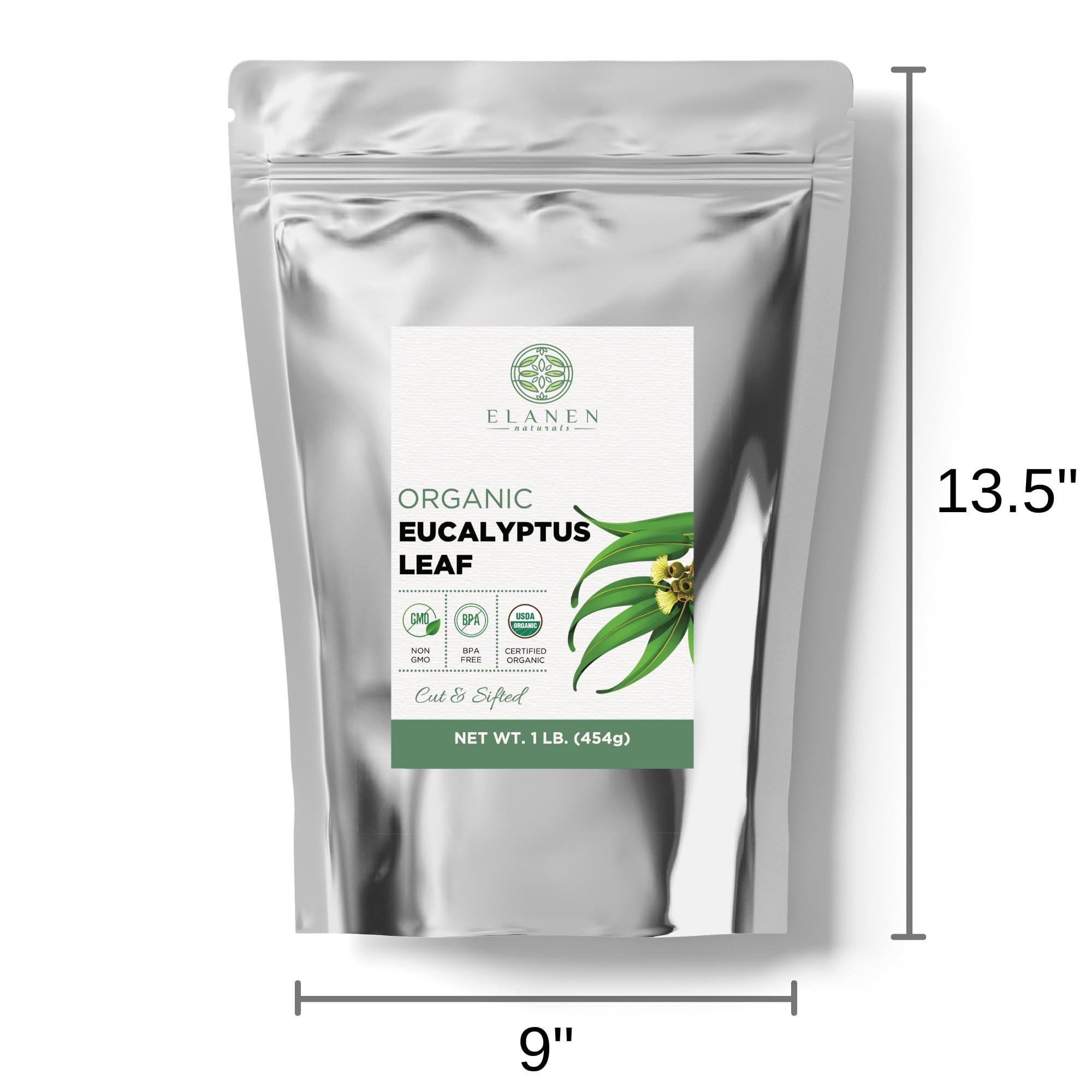 ELANEN naturals Organic Eucalyptus Leaf Tea 1 lb. (16 oz.), USDA Organic Eucalyptus Tea, Eucalipto Hojas Naturales, Eucalipto Leaves, Te De Eucalipto, Eaucalyptus, Calyptus, Cut & Sifted